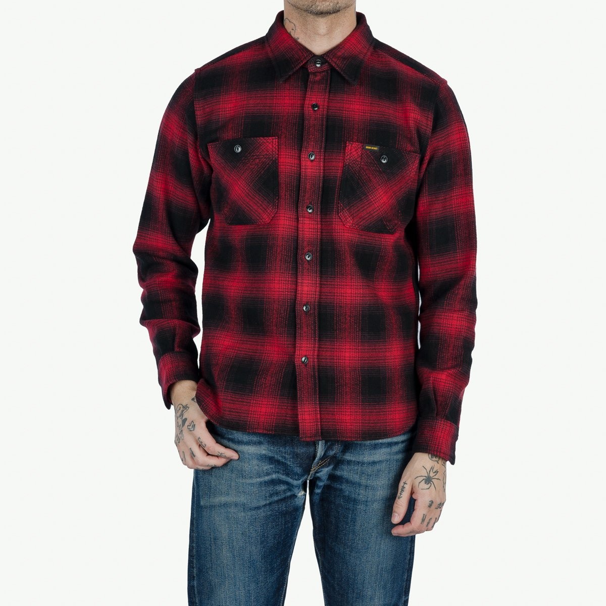 IHSH-265-RED Ultra Heavy Flannel Ombré Check Work Shirt - Red/Black - 2