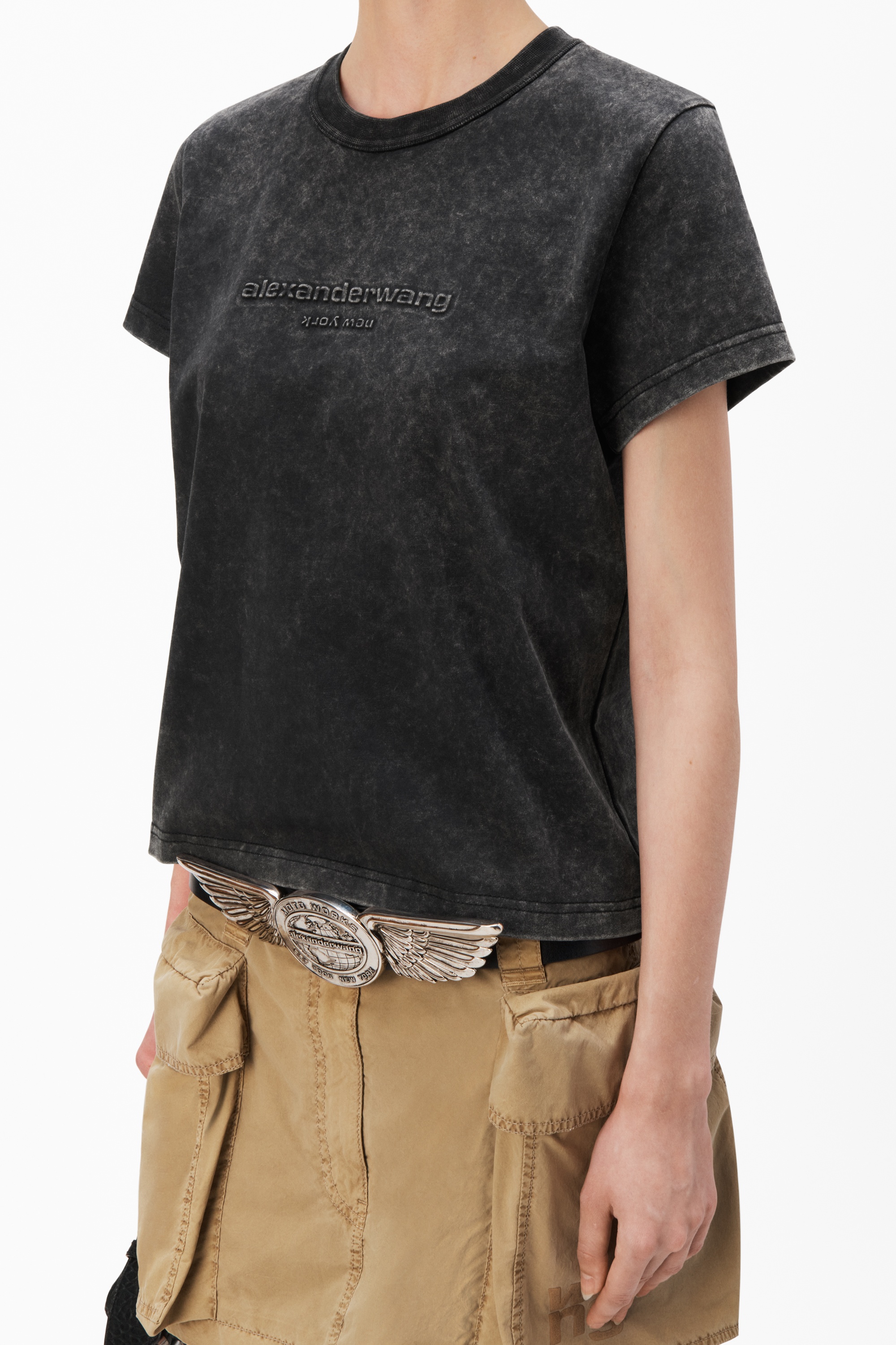 LOGO EMBOSSED ACID WASH SHRUNKEN TEE - 3