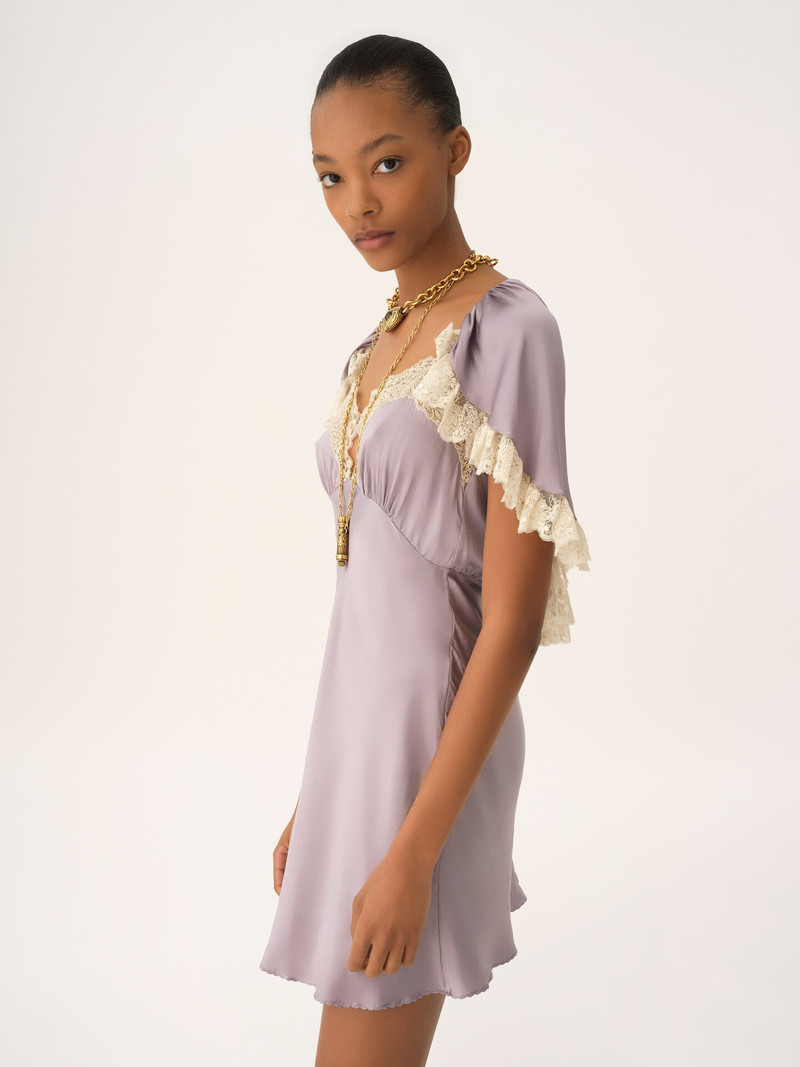 MINI CAPE DRESS IN WASHED SILK SATIN & LACE 3