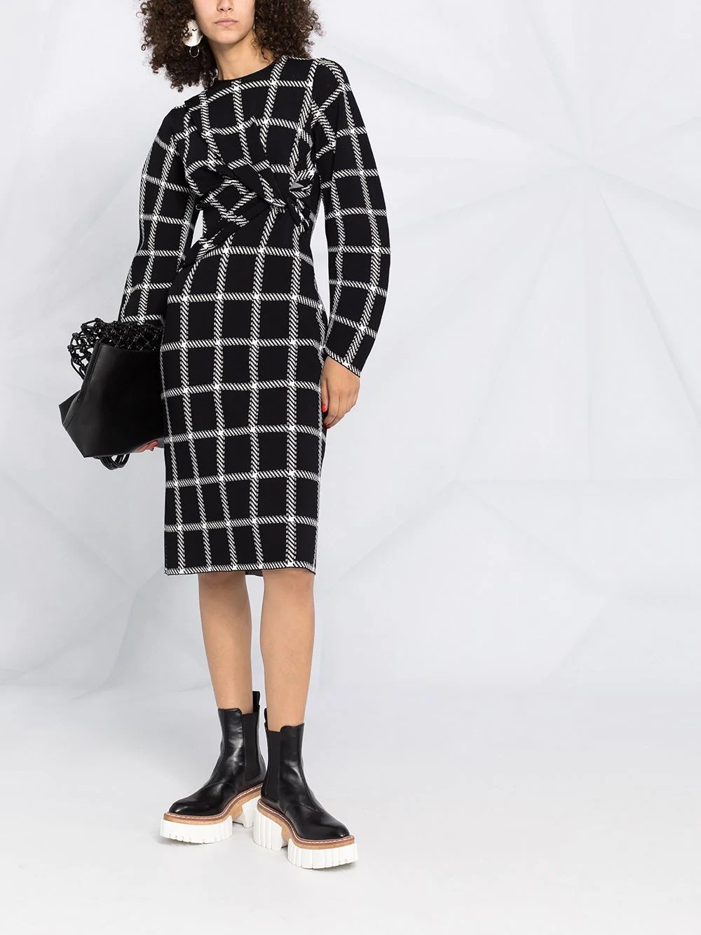 checked ruched midi dress - 2