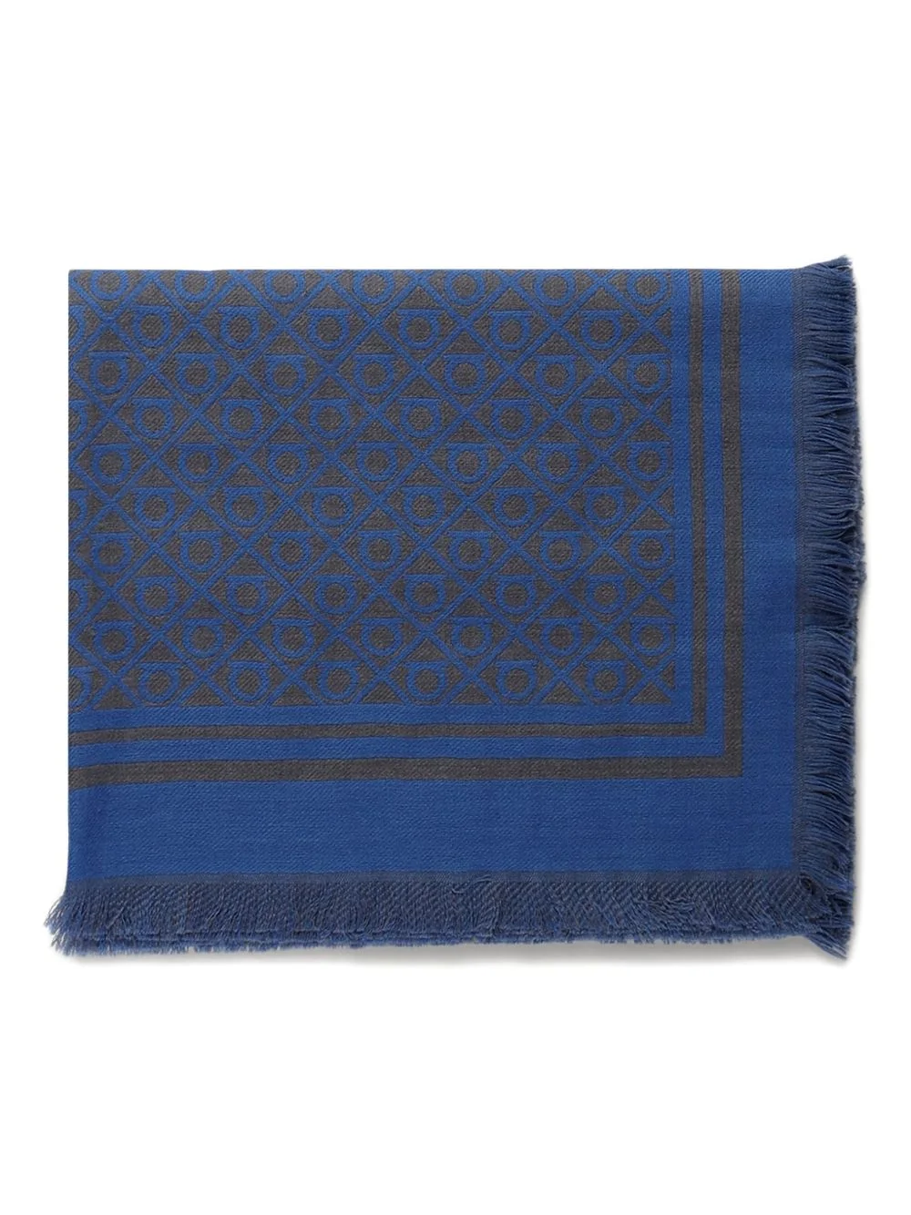 geometric-pattern fringed scarf - 1