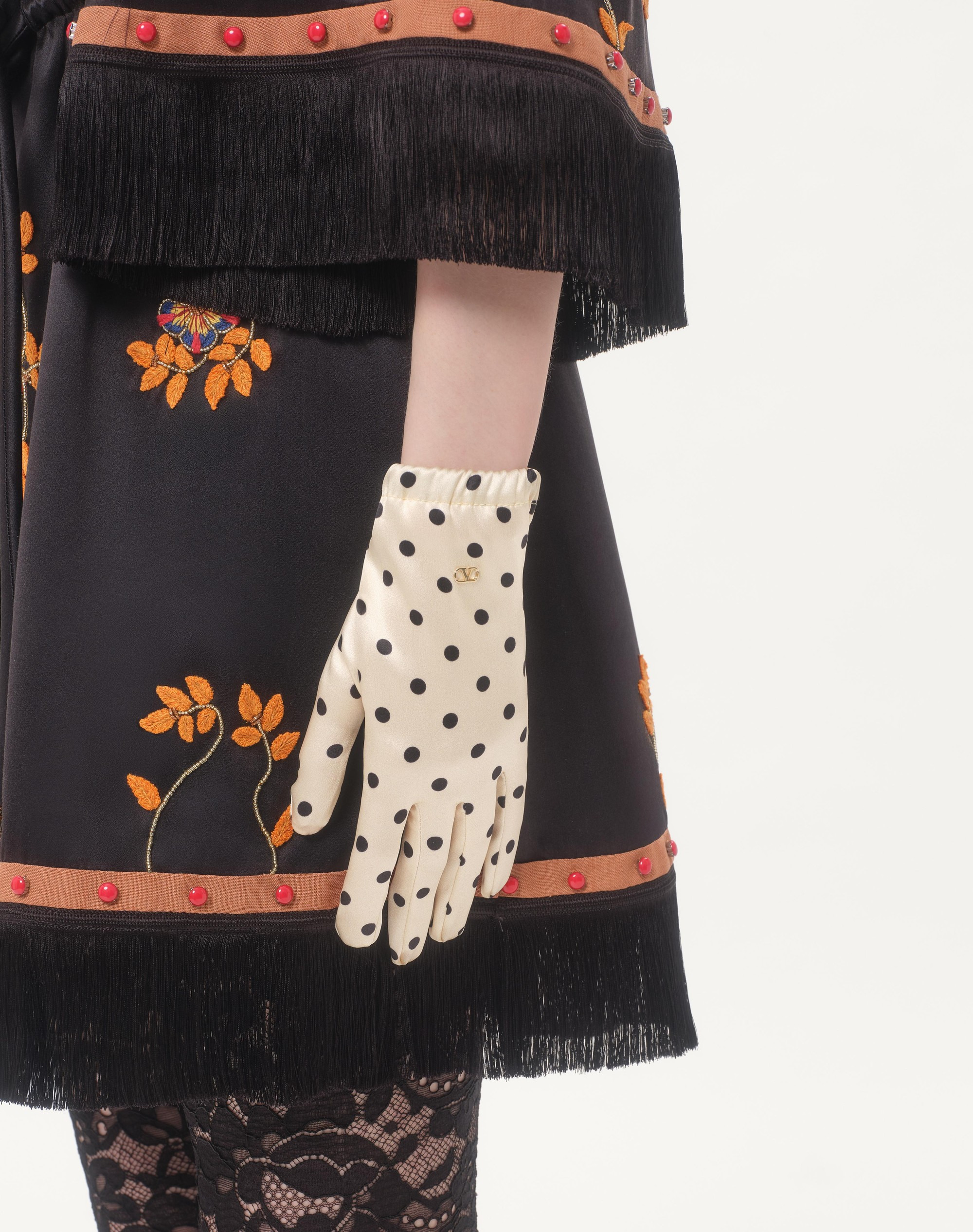 VLOGO SIGNATURE POLKA PRINT SILK GLOVES - 2