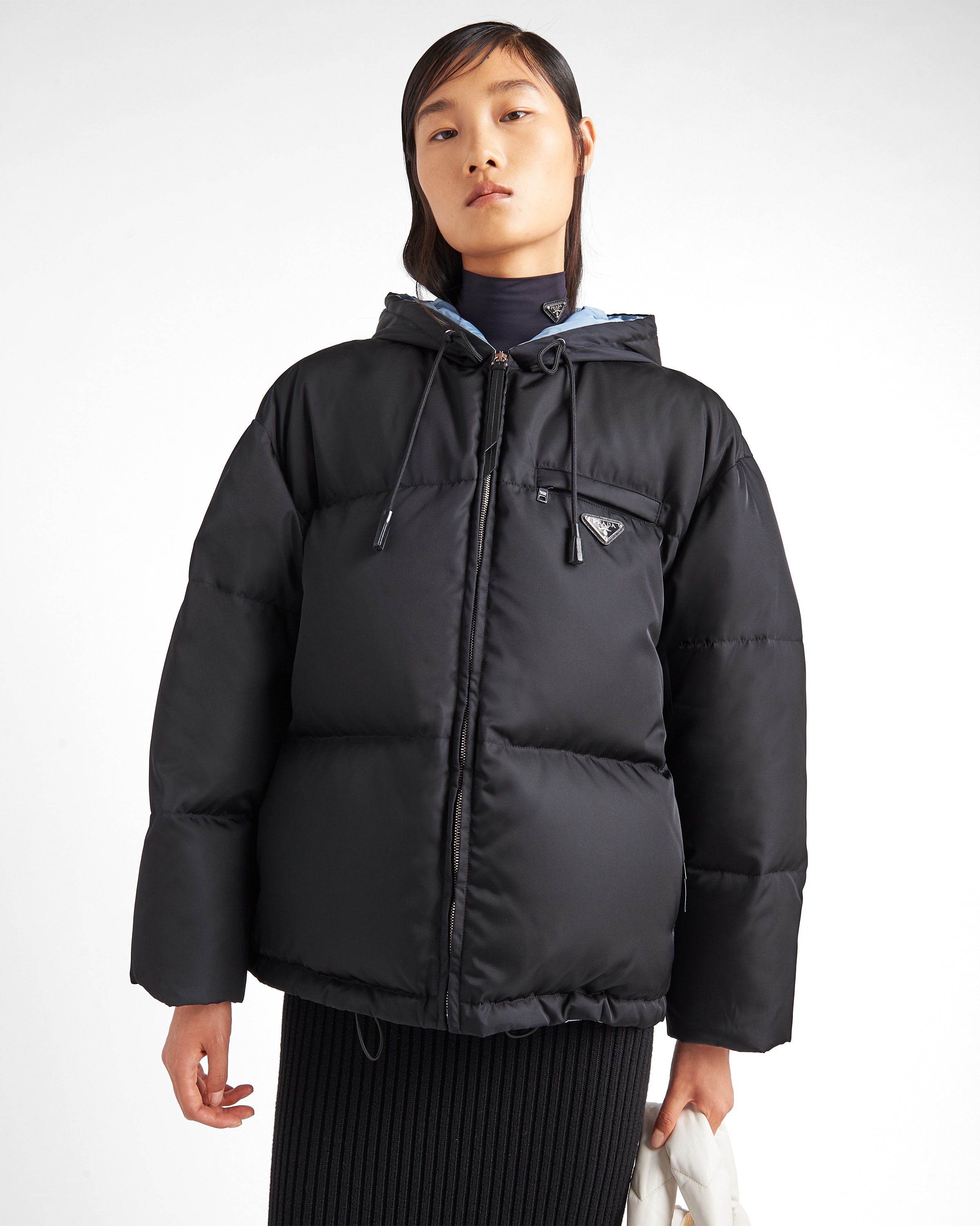 Prada Re-Nylon Gabardine hooded down jacket | REVERSIBLE