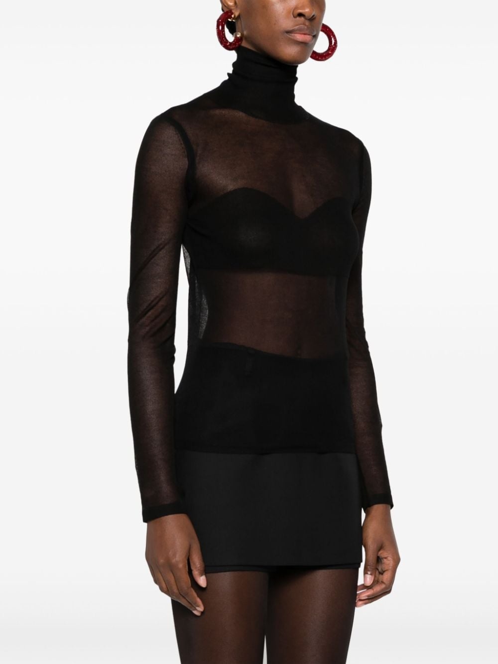 semi-sheer high-neck knit top - 3