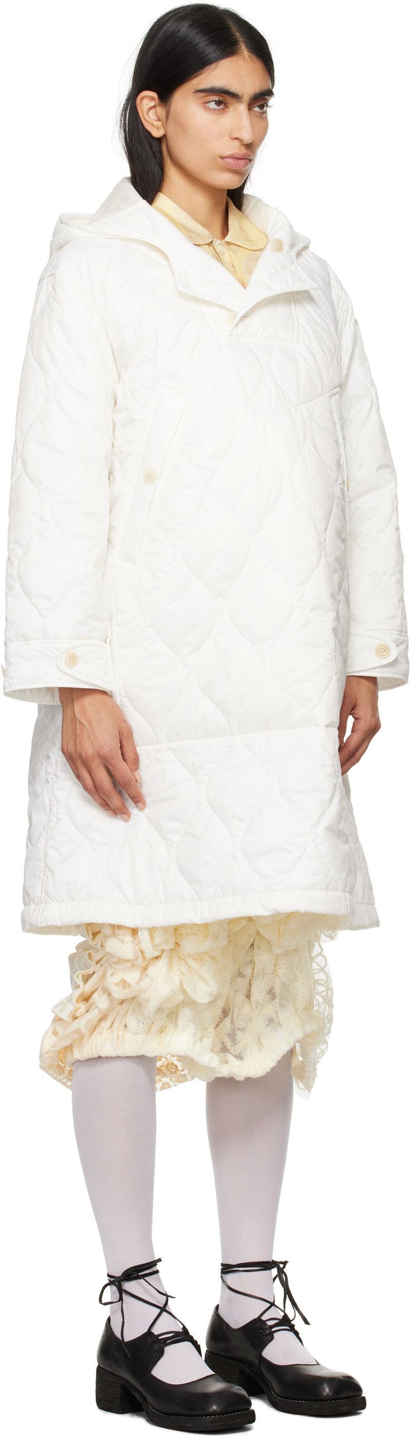 TAO Comme Des Garçons White Taffeta Quilting Coat outlook
