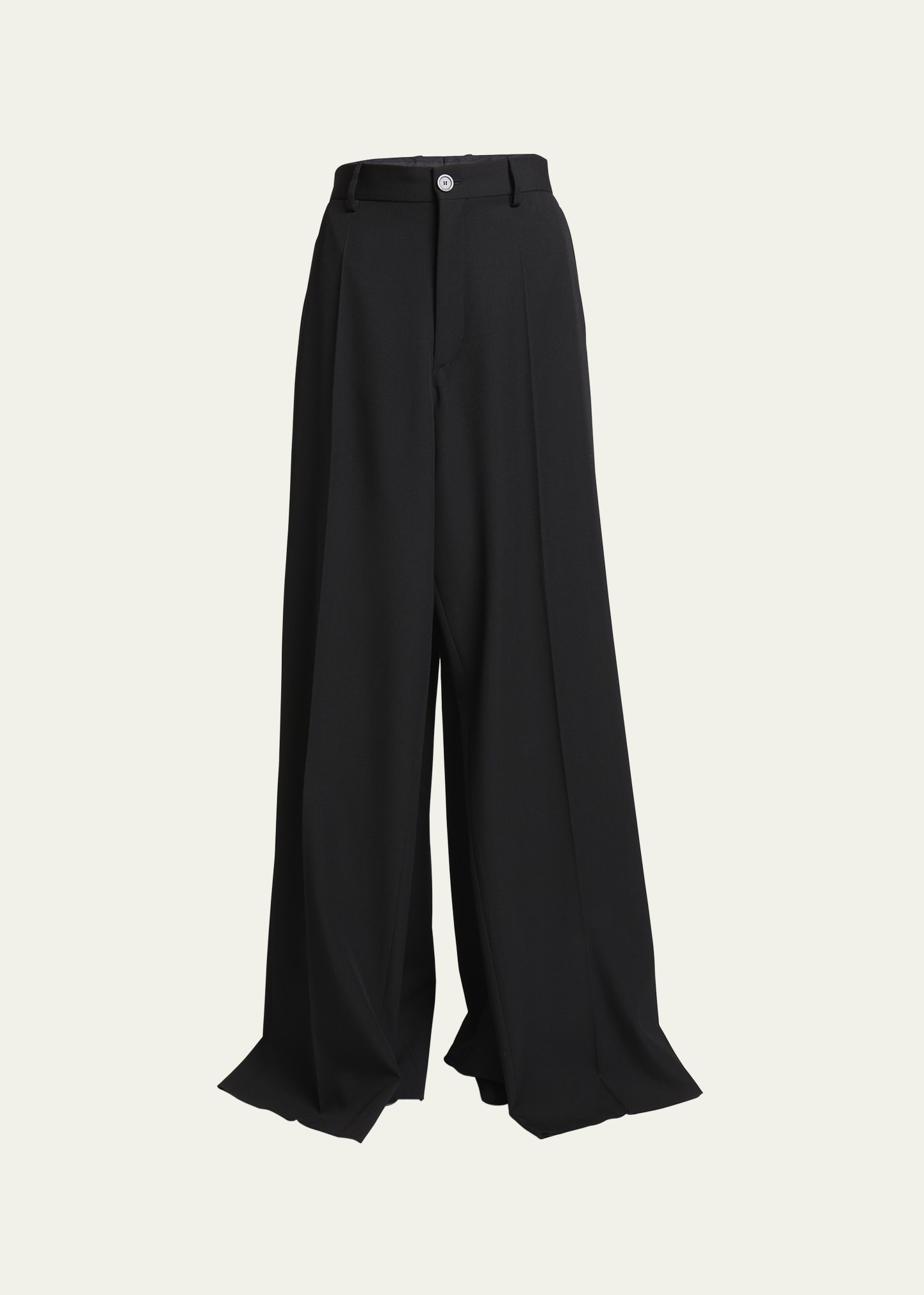 Double Front Wide-Leg Wool Pants - 1