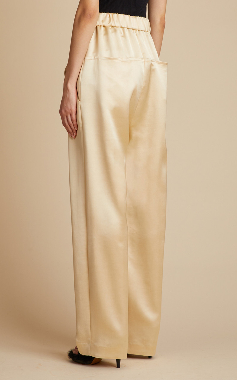 KHAITE Felton Wool-Satin Wide-Leg Pants ivory outlook