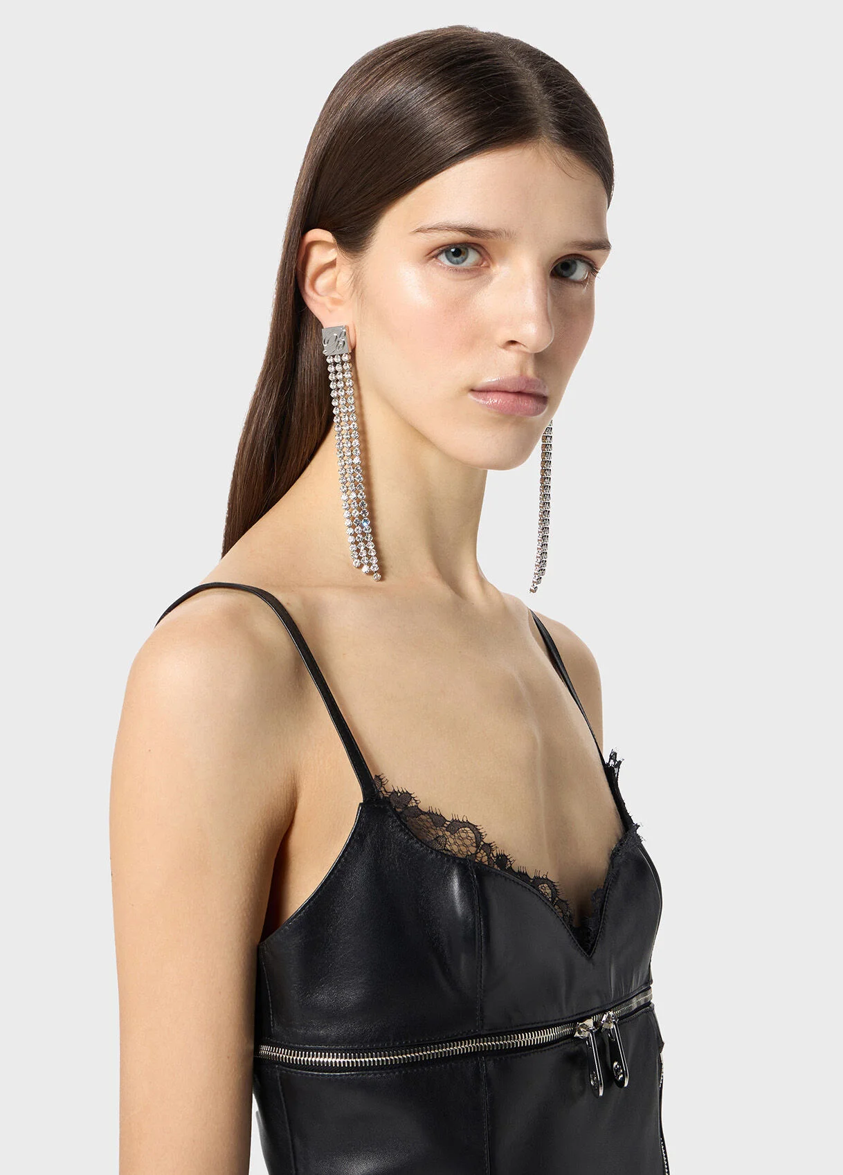 CHAIN DROP EARRINGS WITH RHINESTONES AND B MONOGRAM - 1