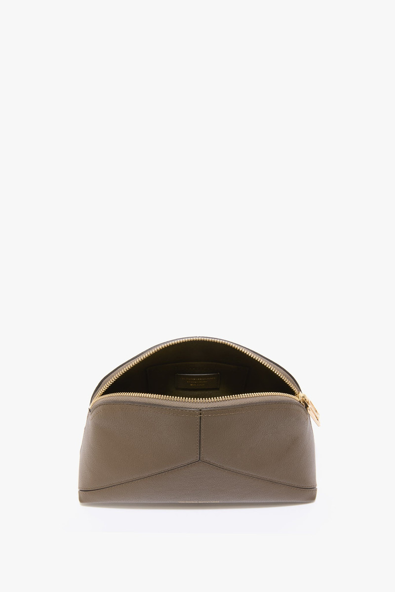 Victoria Large Pouch In Khaki Soft Grained Leather 5