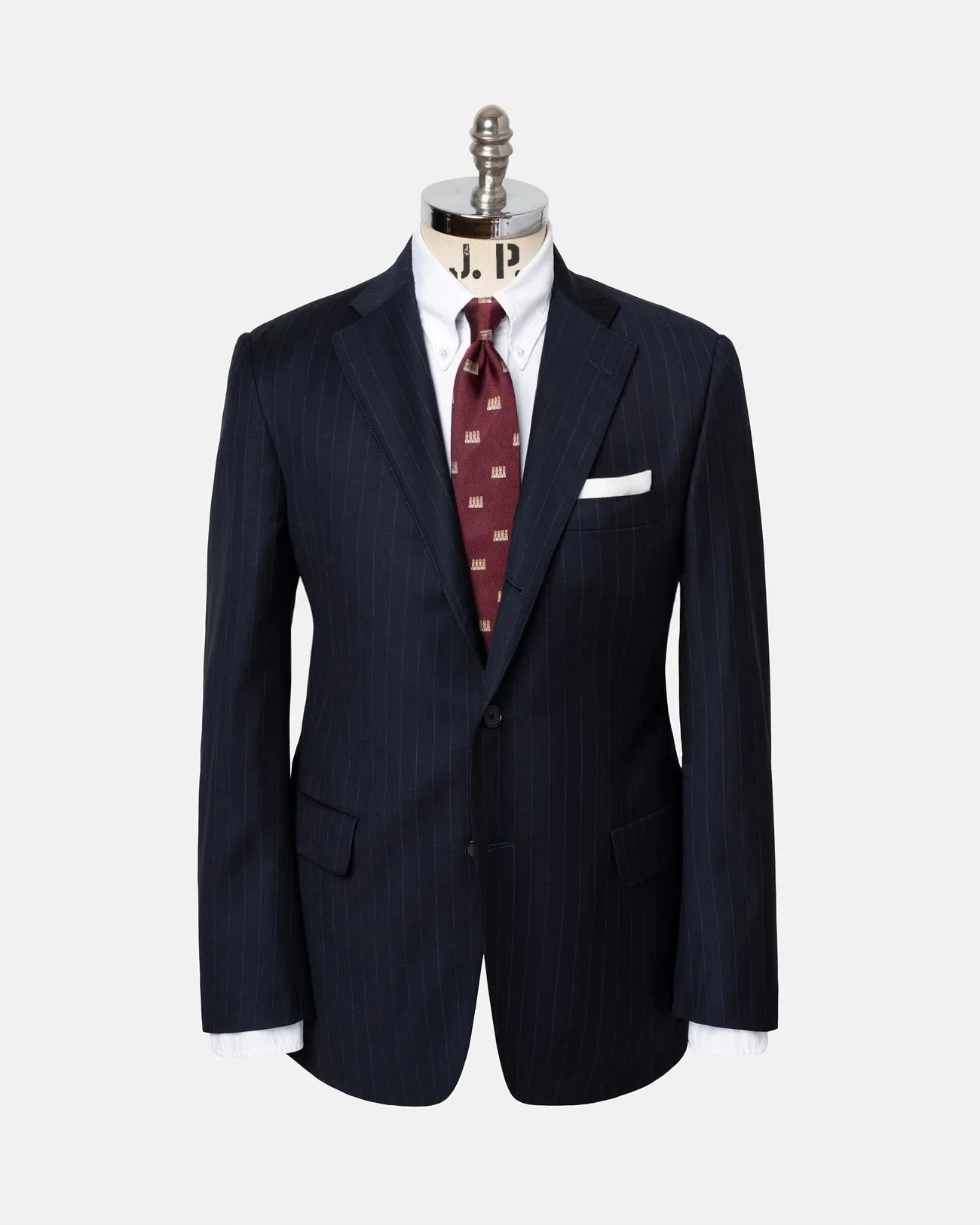 MADE-IN-USA NAVY CHALKSTRIPE SUPER 120S WOOL SUIT - 1