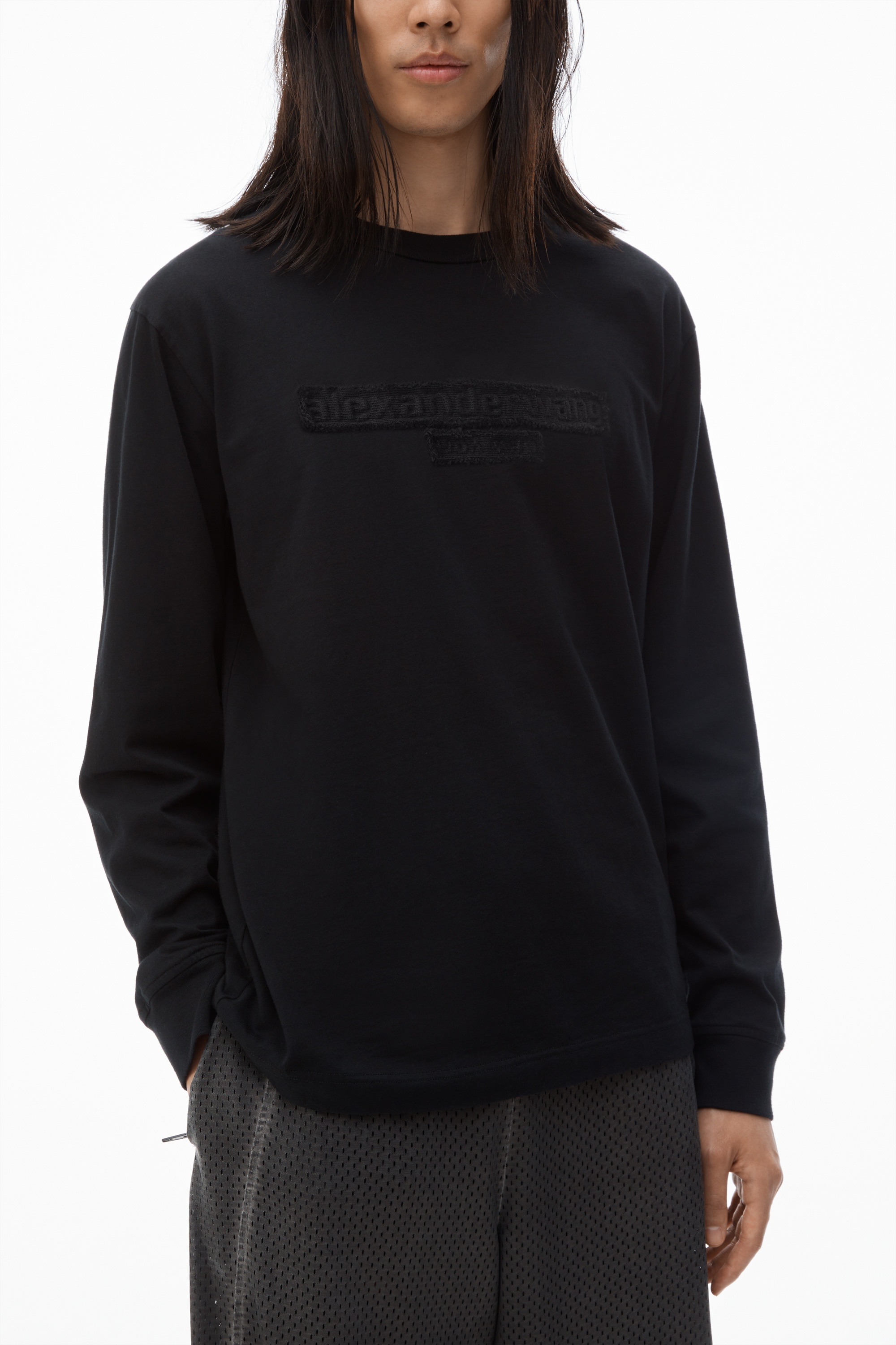 Unisex Long-Sleeve Tee with Distressed Logo in Cotton Jersey - 3