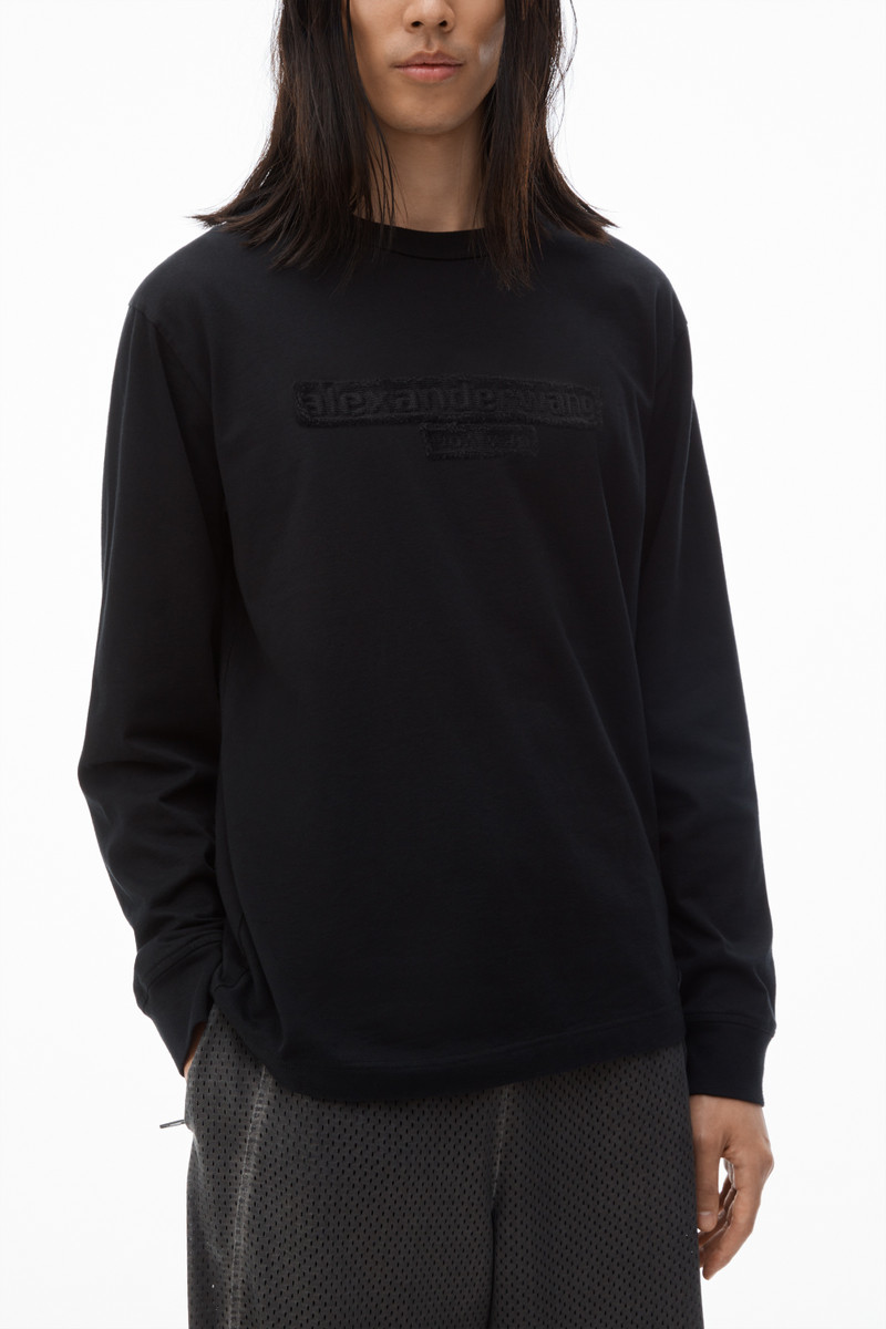 Unisex Long-Sleeve Tee with Distressed Logo in Cotton Jersey 3