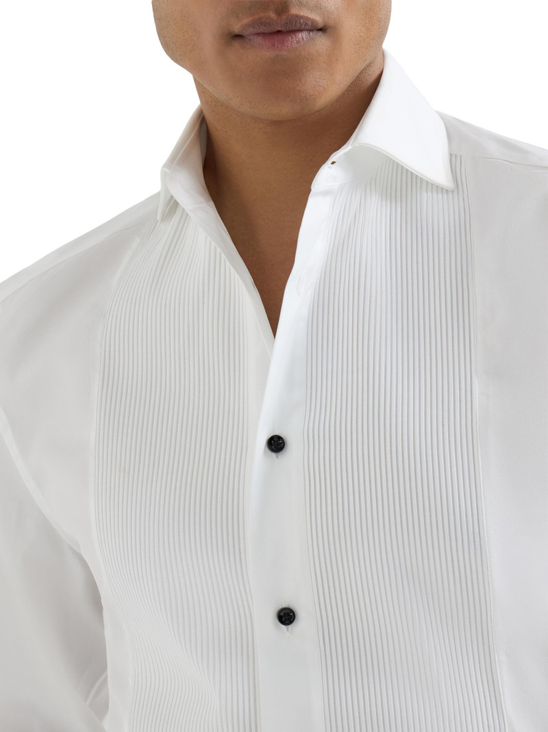 Men's Cotton Twill Slim Fit Tuxedo Shirt with French Cuff - Off White 5