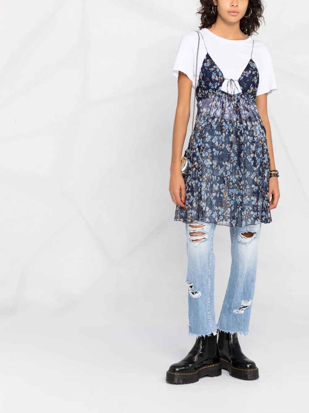 floral silk mini dress - 2