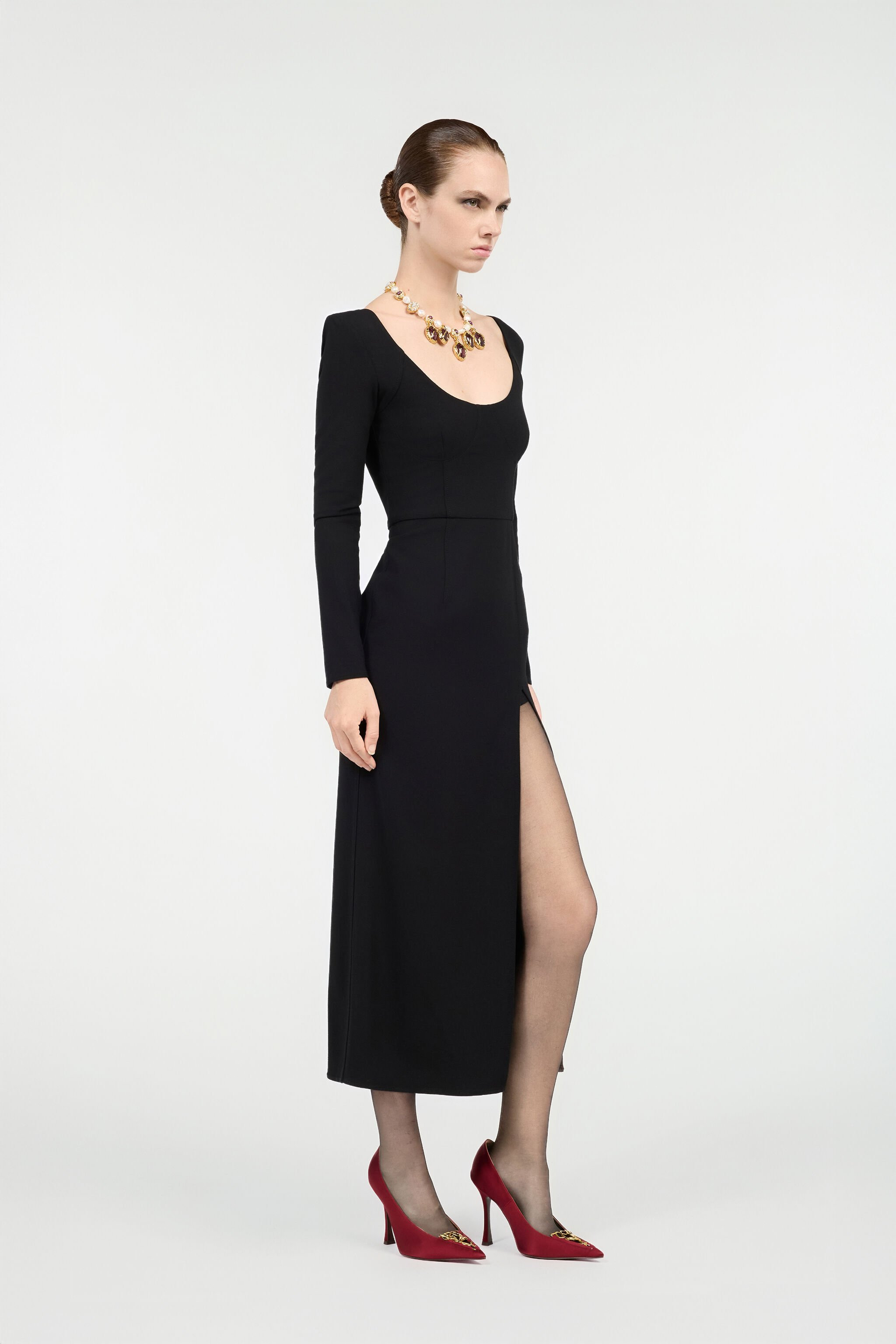 Black Midi Dress With Slit - 3
