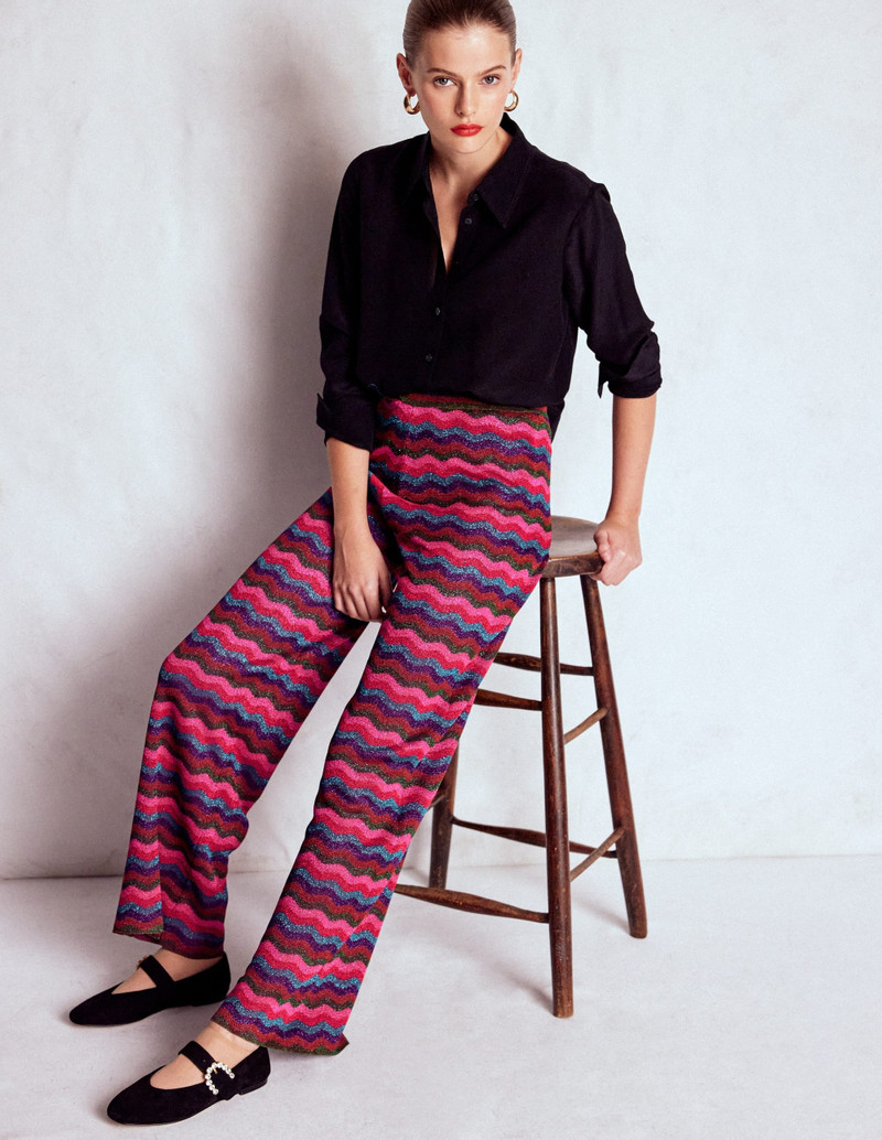 Jacquard Knitted Trousers-Jewel Toned Metallic Wave 6