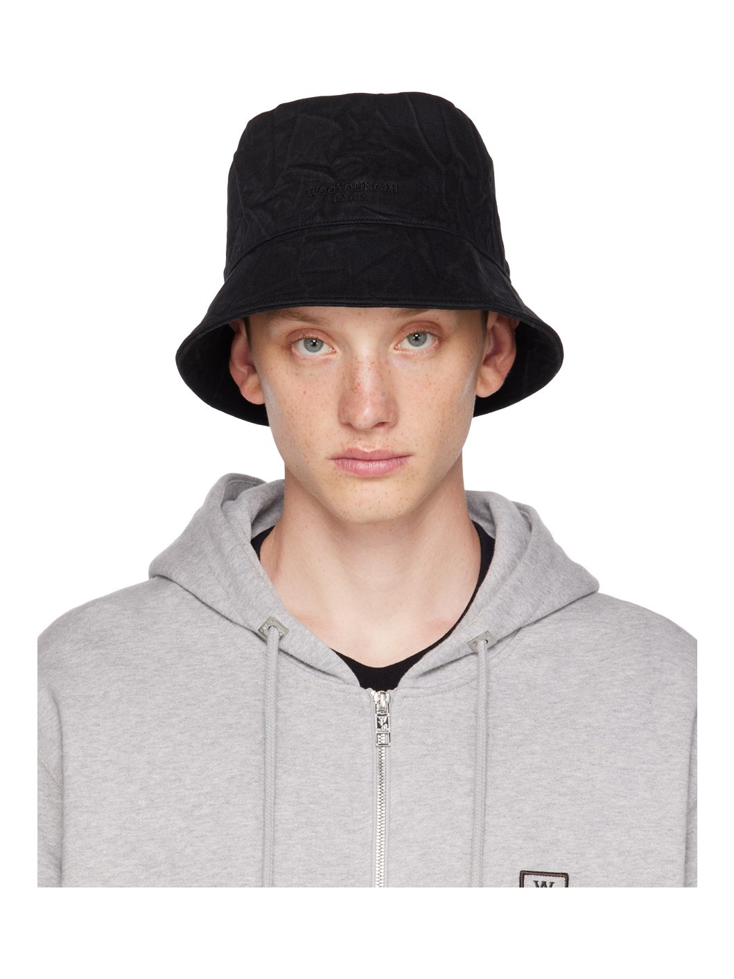 Black Crinkled Denim Bucket Hat - 1