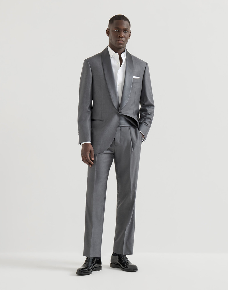Lightweight virgin wool and silk twill tuxedo with shawl lapel jacket and trousers with pleat 2