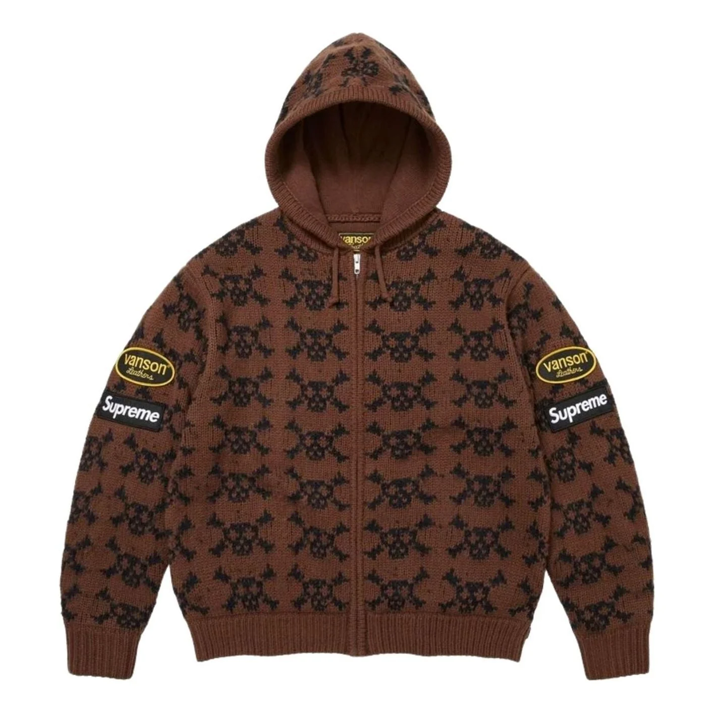Supreme FW26 x Vanson Leathers Skull Zip Up Hooded Sweater 'Brown' SUP-FW26-075-BRN - 1