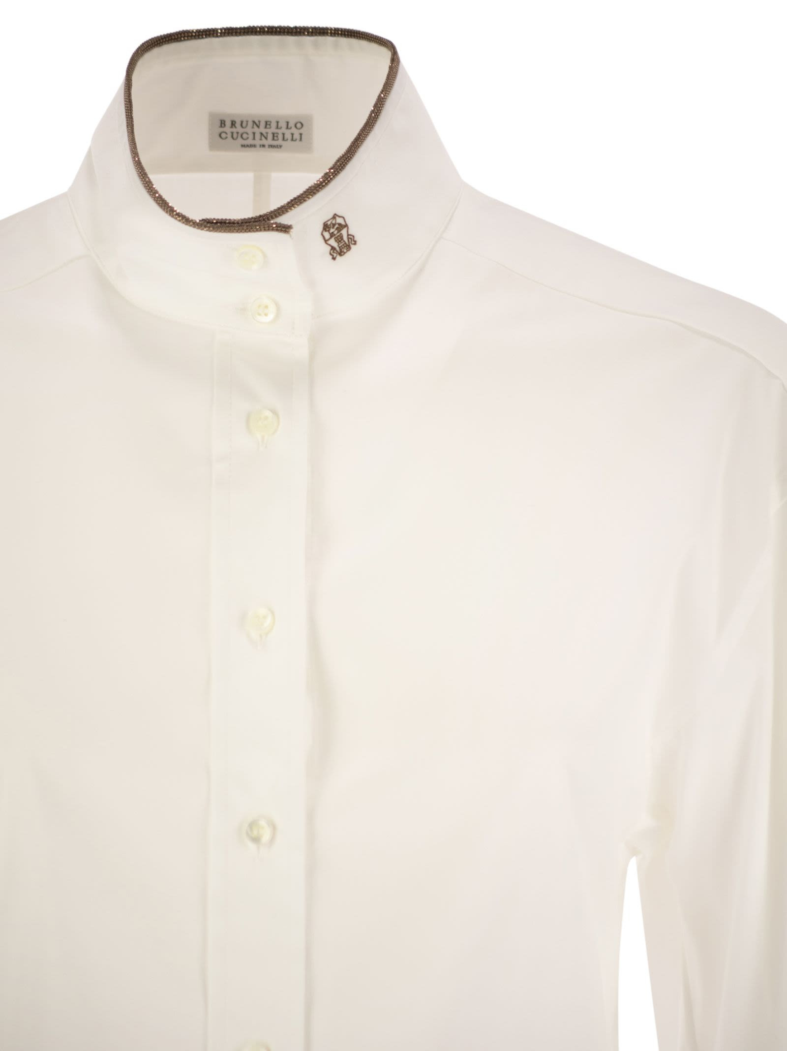 Brunello Cucinelli Women Stretch Cotton Poplin Shirt With Shiny Collar Detail - 4