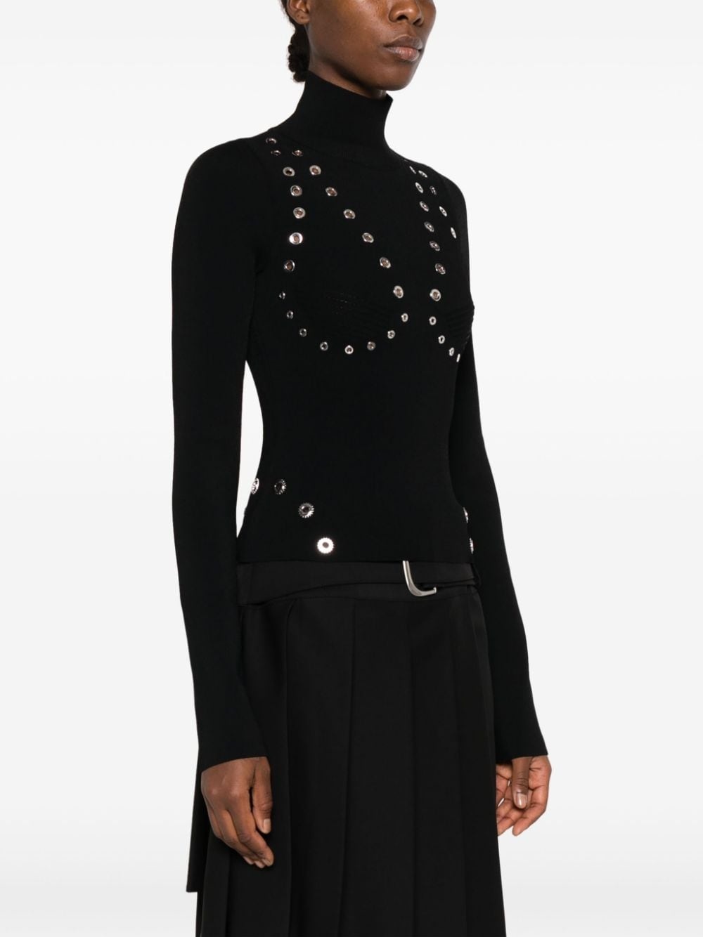 eyelet-embellished knitted top - 3