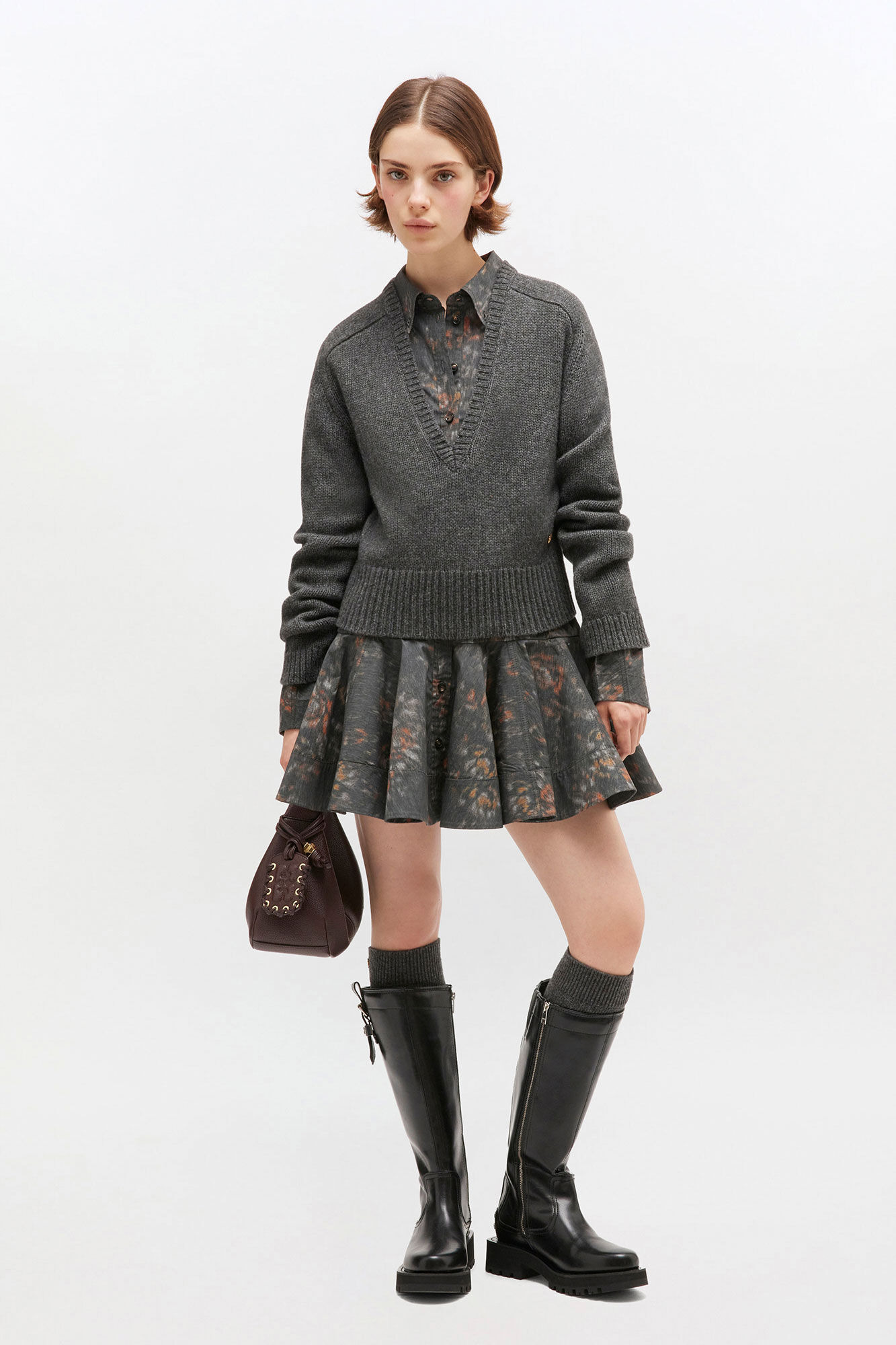 DARK GREY V-NECK SWEATER - 2