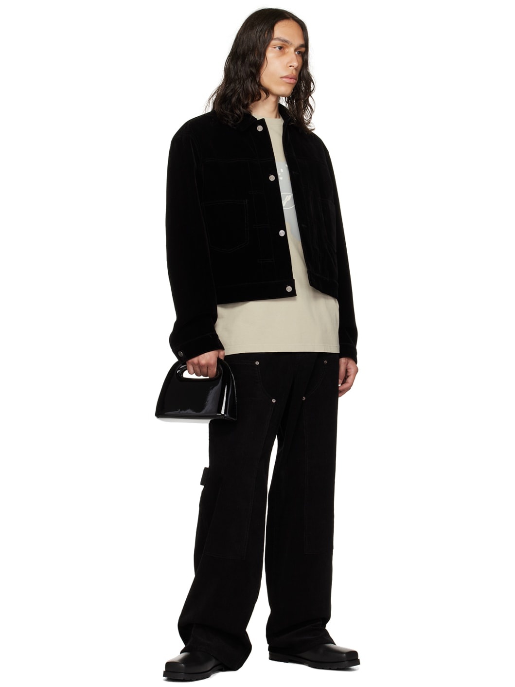 Black Spread Collar Jacket - 4