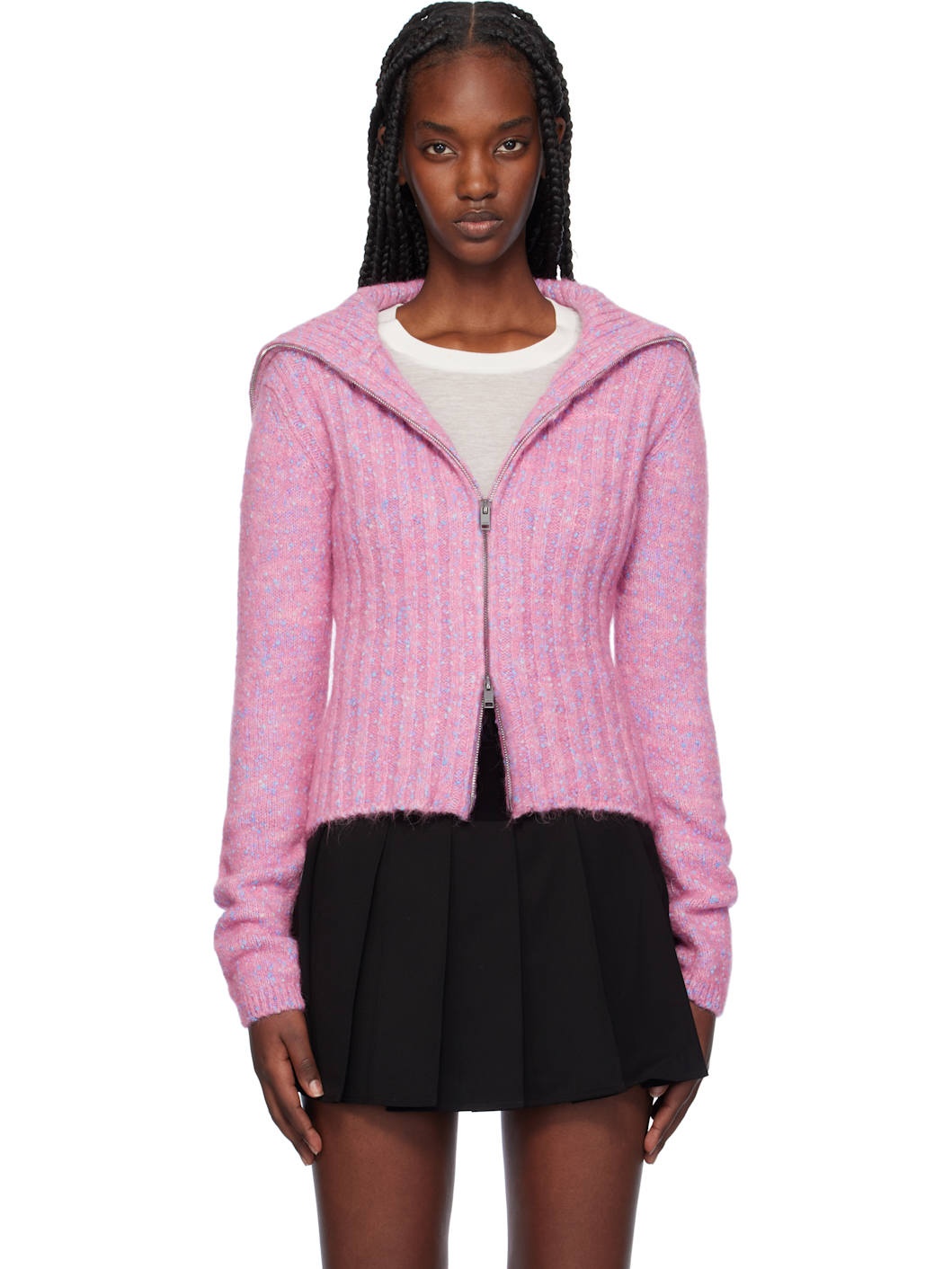 Pink Highneck Zip Cardigan - 1