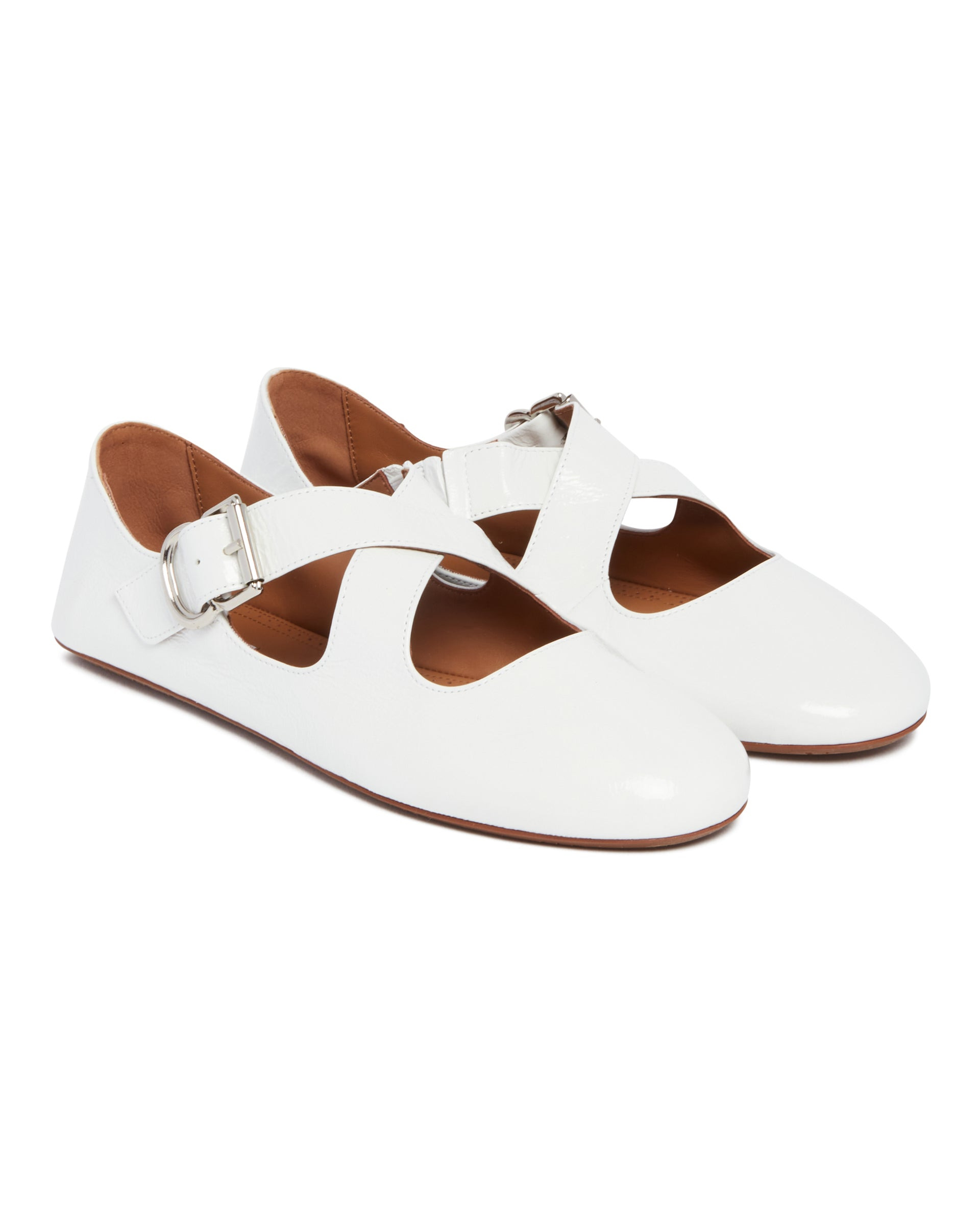 White Criss Cross Ballet Flats - 3