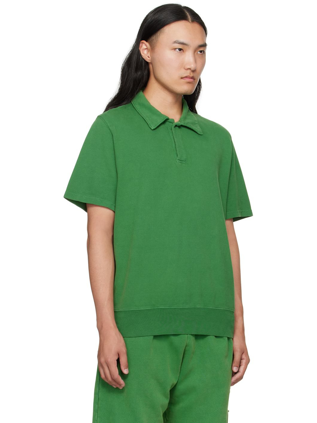 Green Piqué S/S Banded Tennis Polo - 2