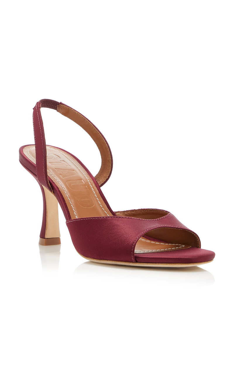 STAUD Brigitte Satin Slingback Sandals red outlook