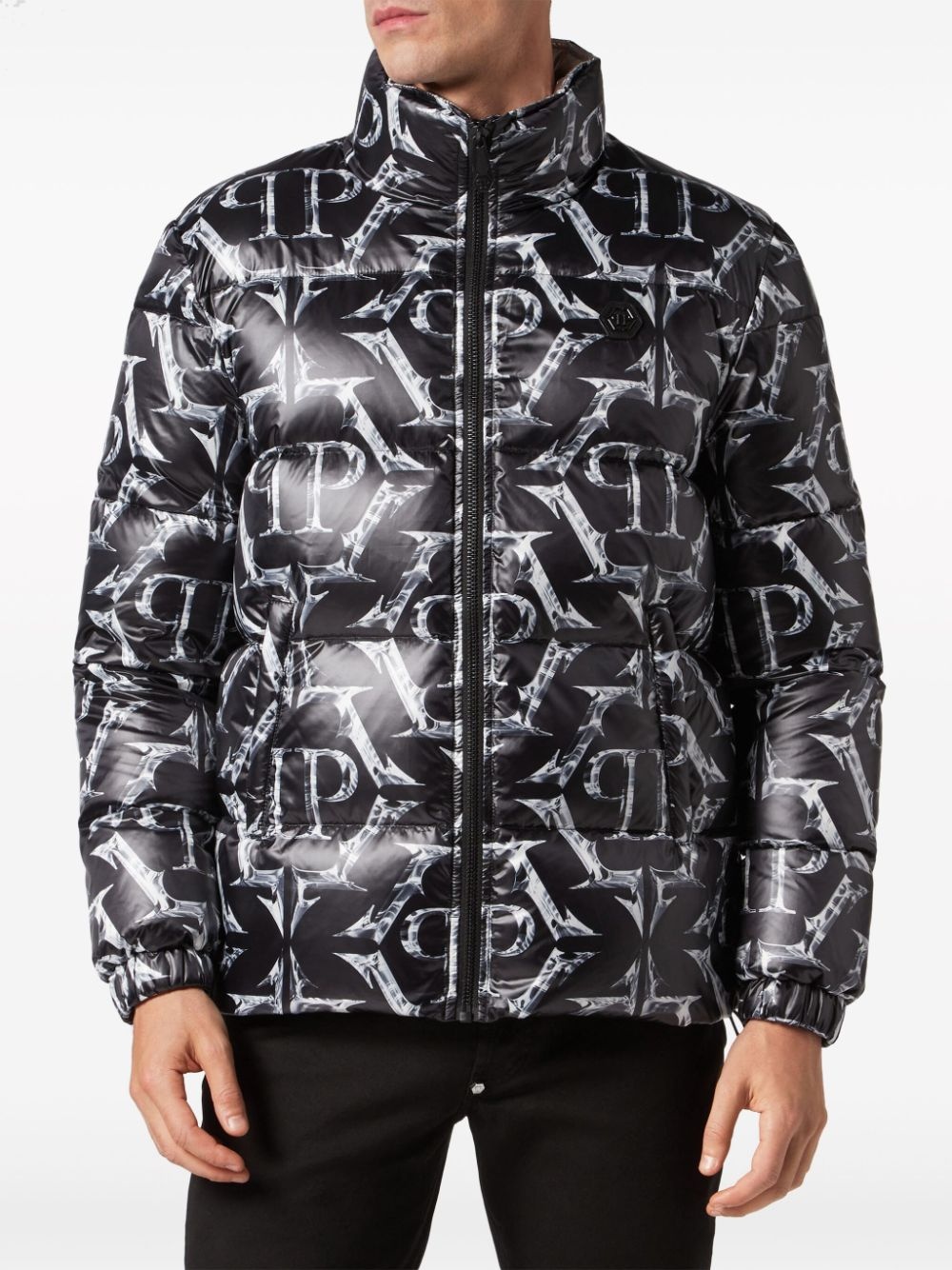 logo-print quilted padded jacket - 2