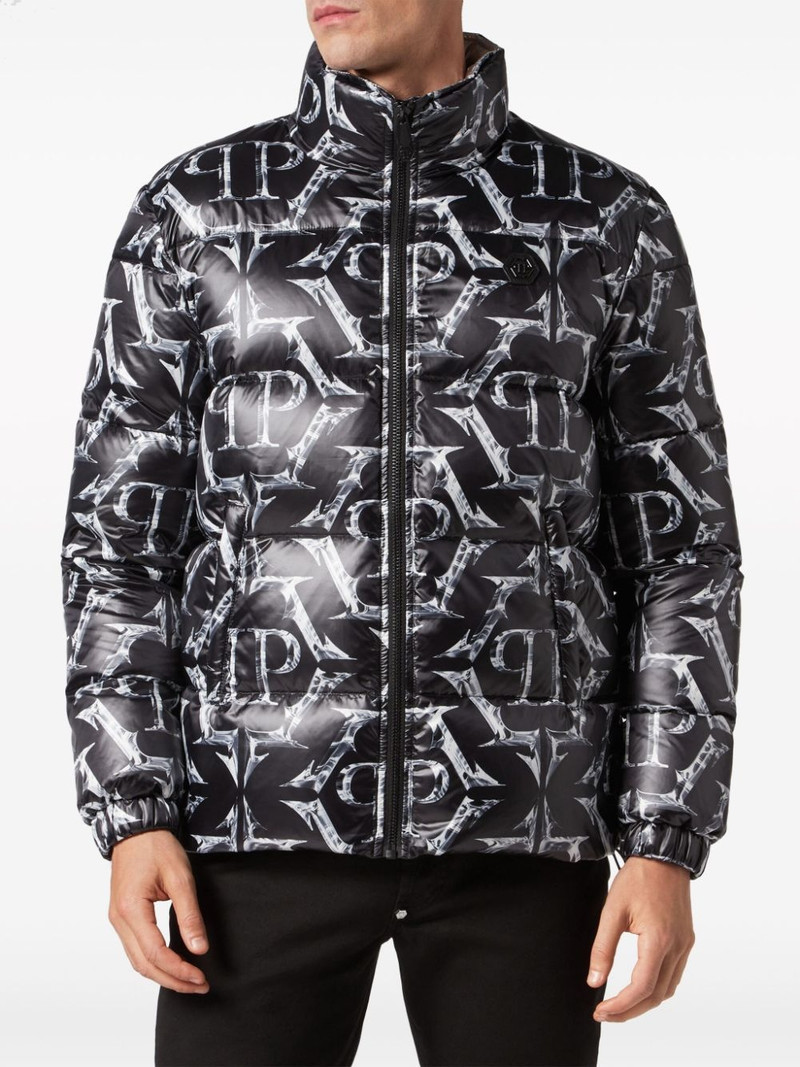 PHILIPP PLEIN logo-print quilted padded jacket outlook