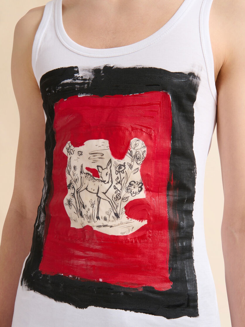WHITE COTTON TANK TOP WITH FAWN PRINT - 4