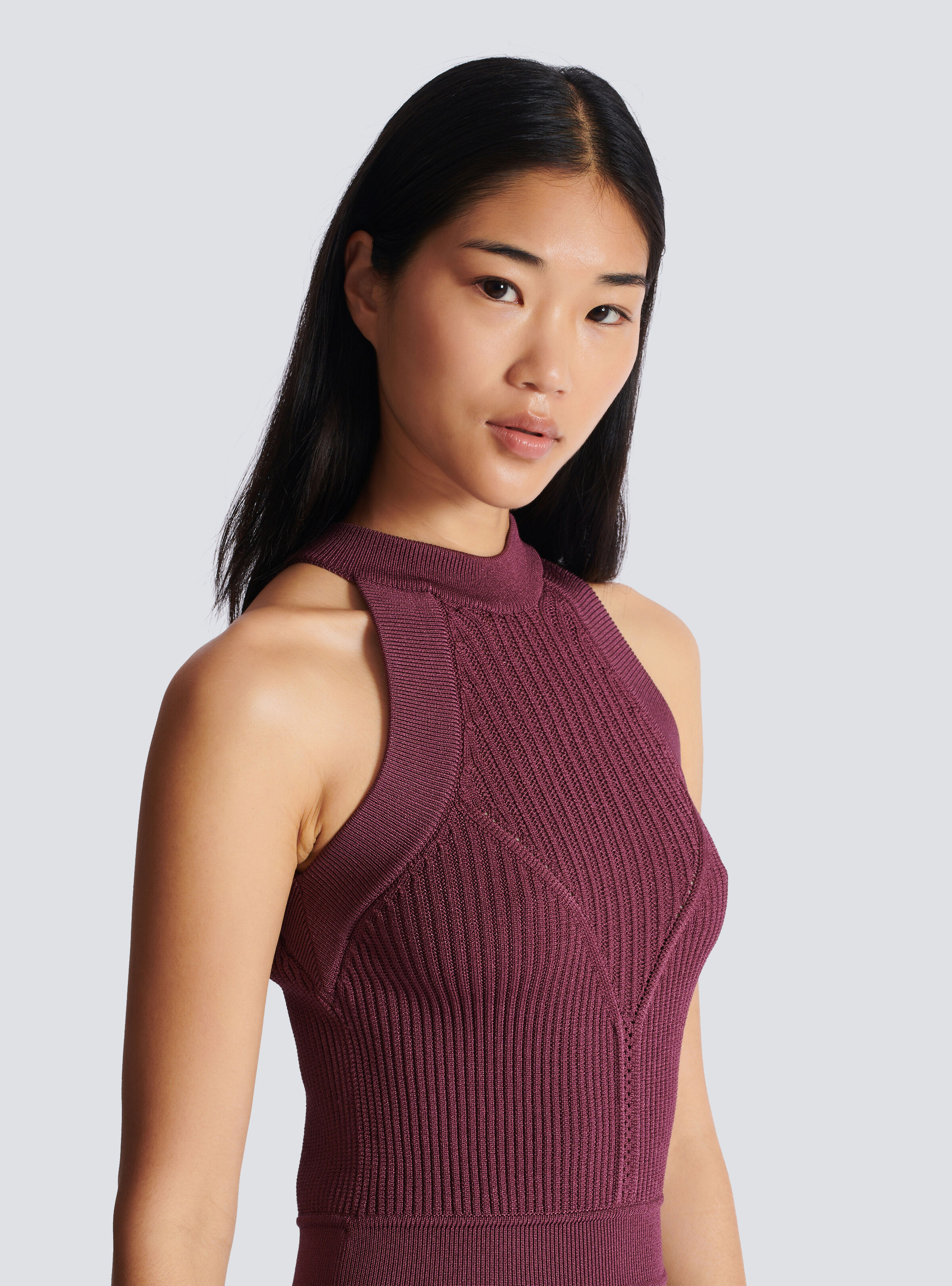 Sleeveless flared dress in openwork knit - 7