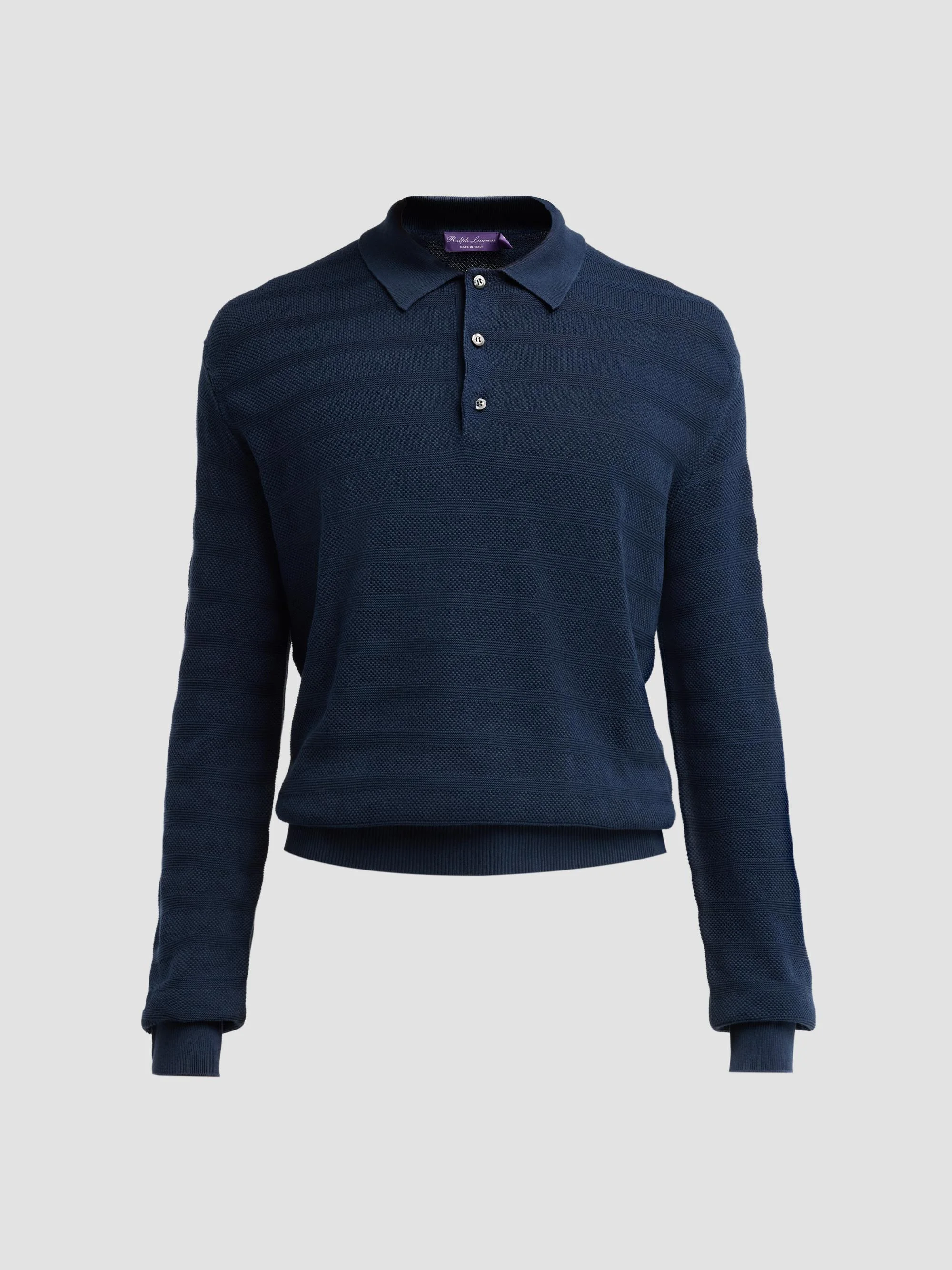 Men's Tonal Textured Stripe Knit Polo Sweater - Racing Navy - 1