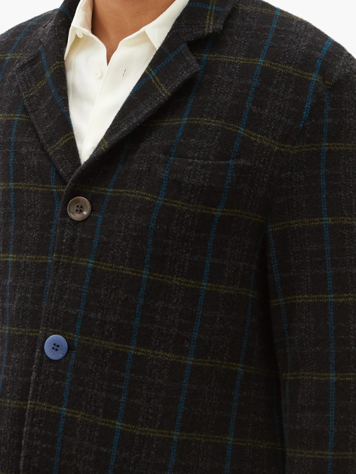 Single-breasted plaid wool-flannel blazer - 3