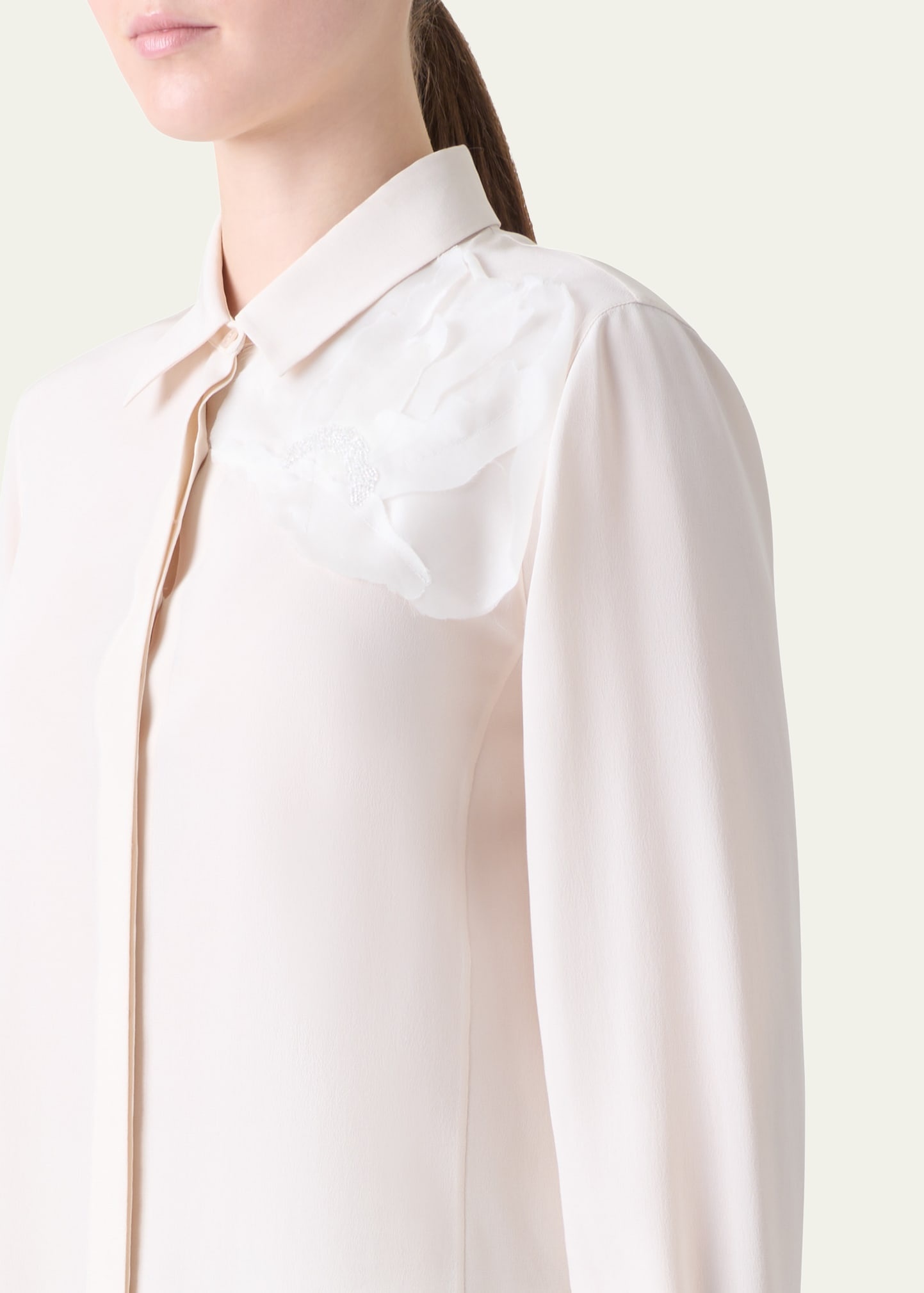 3D Organza Anemone Swarovski Silk Crepe Blouse - 5