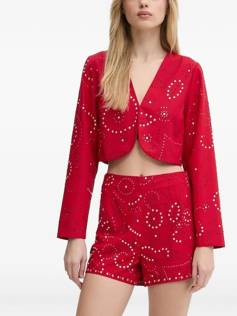 embellished V-neck cropped jacket - 1