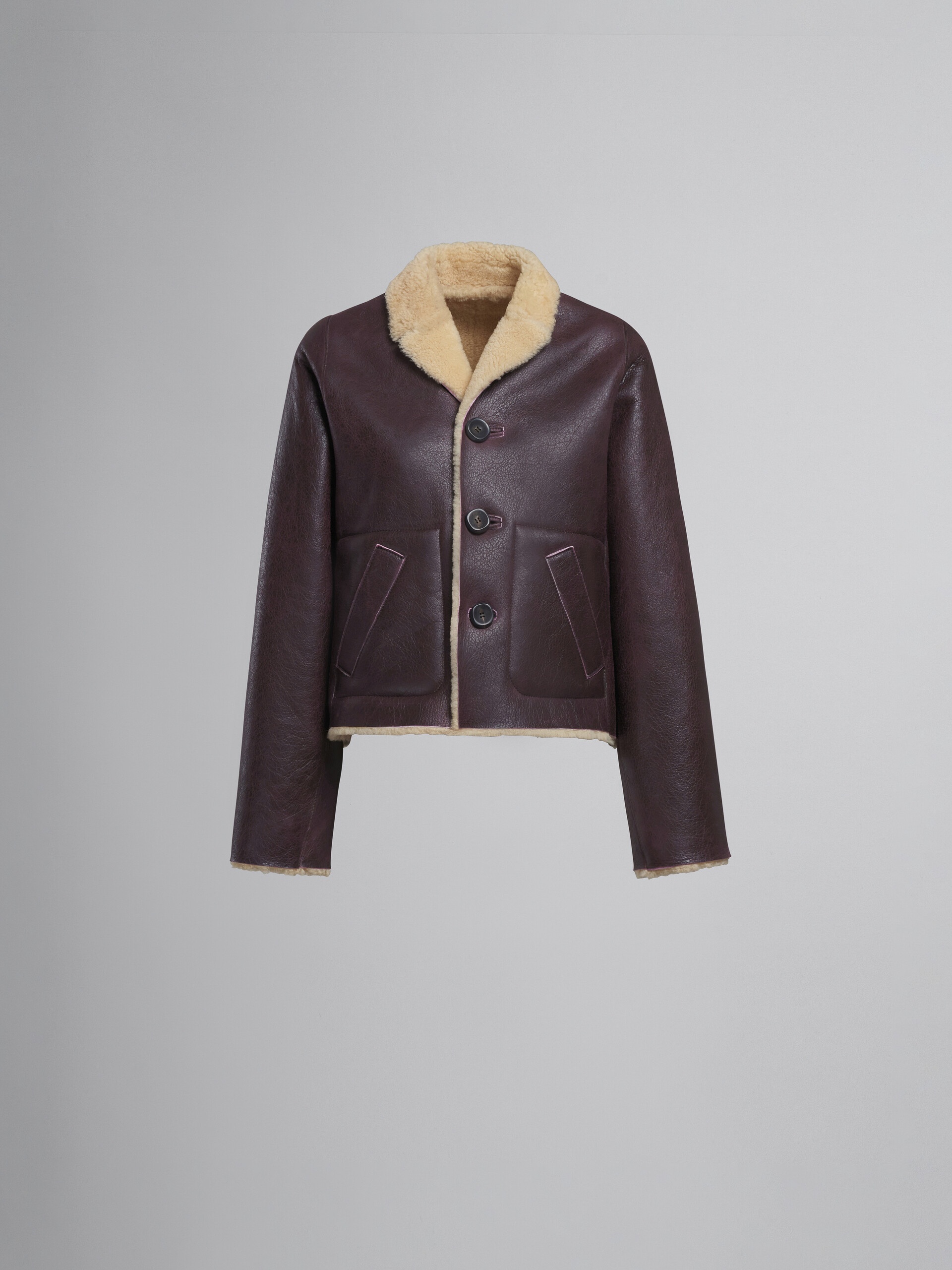 REVERSIBLE BURGUNDY SHEARLING JACKET - 1