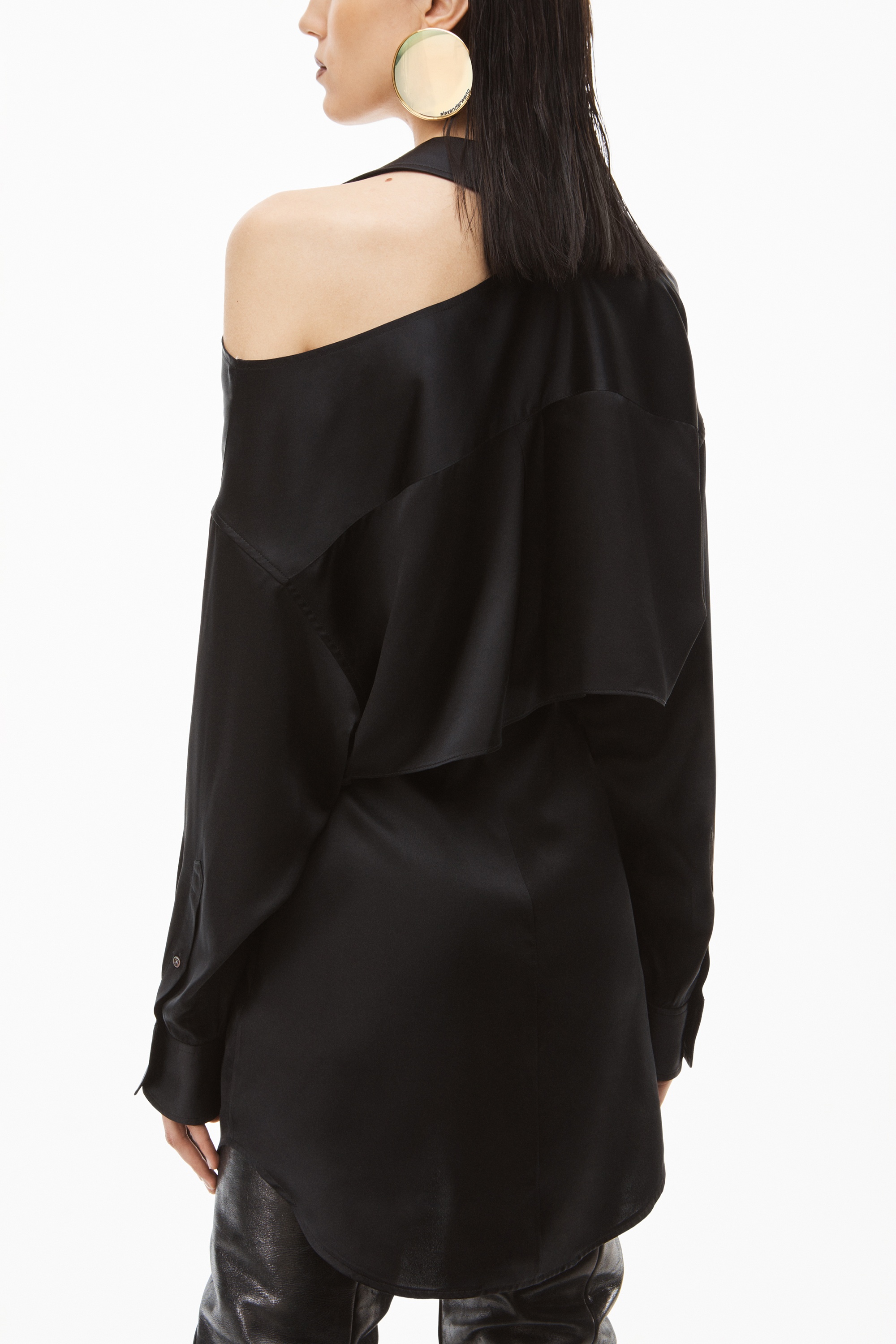 CUTOUT SHOULDER DRESS IN SILK CHARMEUSE - 6