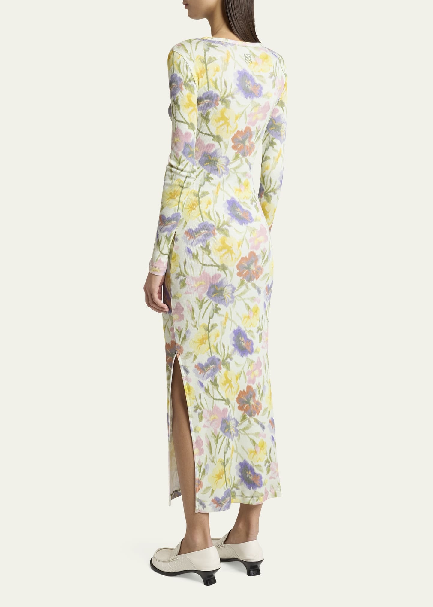 Floral Printed Mesh Tube Long Sleeve Midi Dress - 3