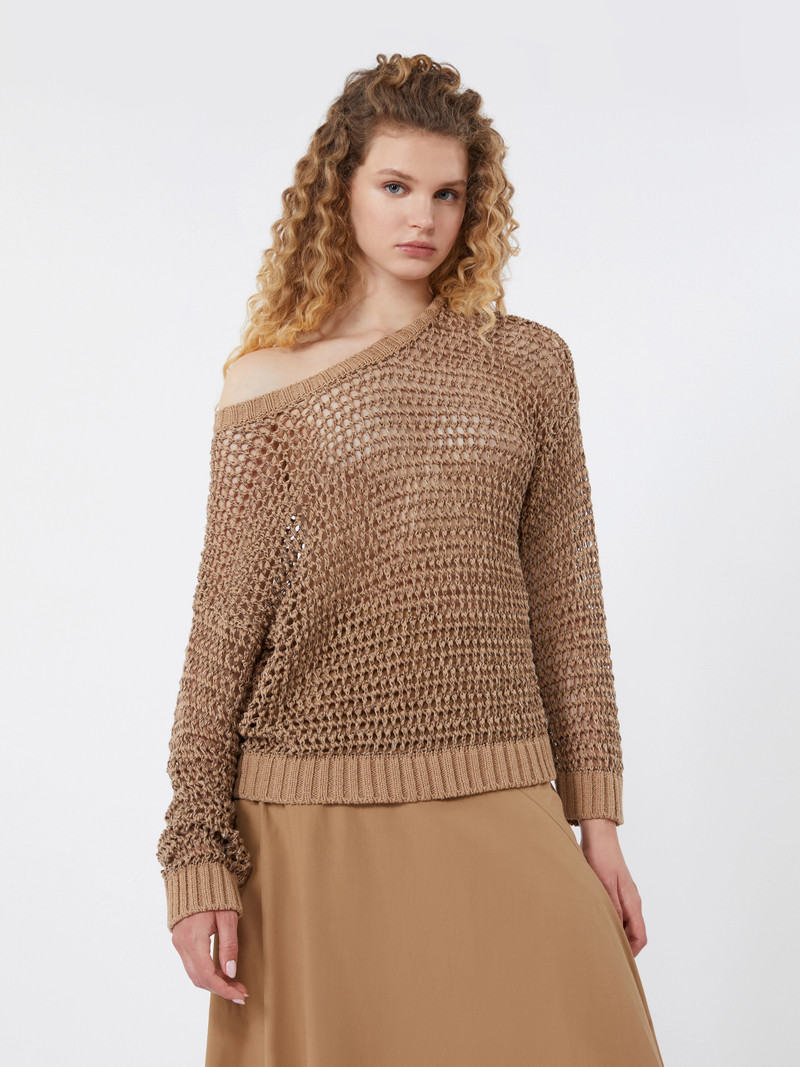 ONIRICA Linen and cotton yarn mesh jumper - TOBACCO 5