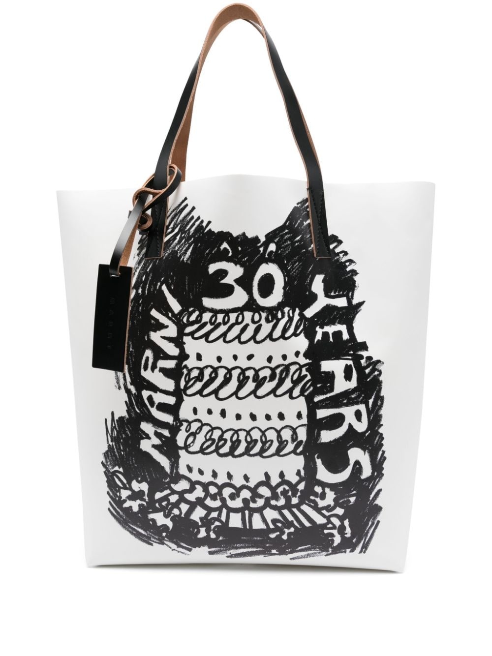 【MARNI】TOTE LOGO BAG Marni Logo leather-trimmed tote bag Marni