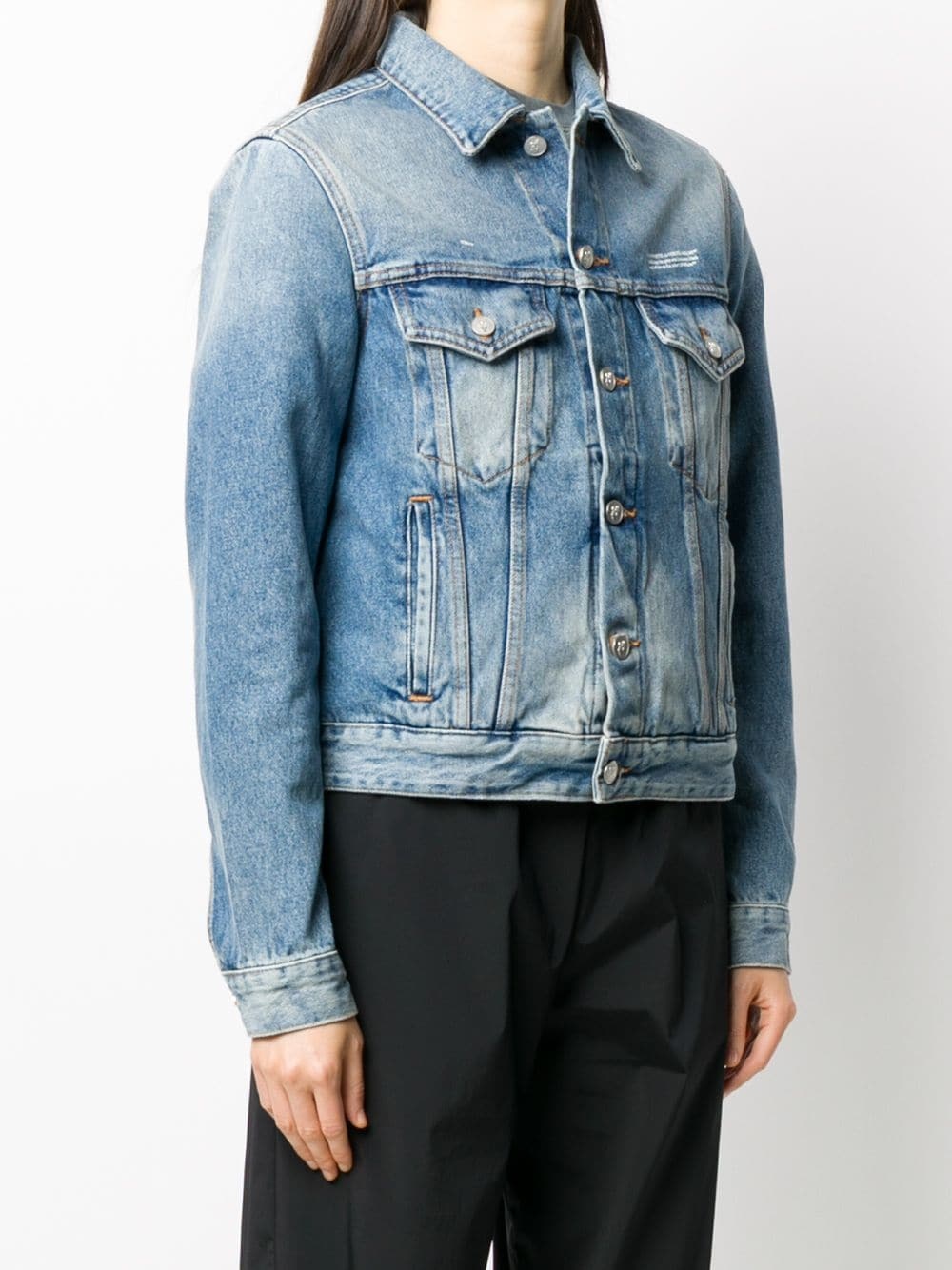 logo-embroidered short denim jacket - 4