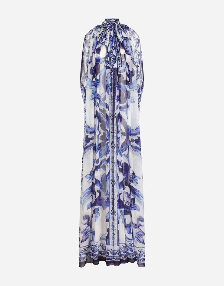 Majolica-print chiffon cape - 3