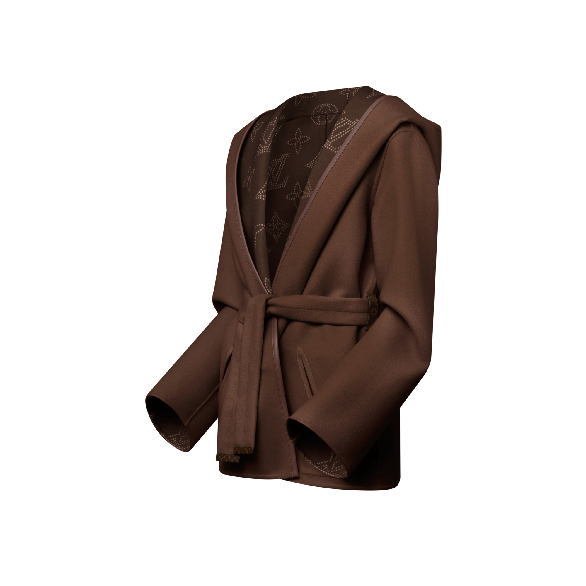Reversible Short Hooded Wrap Coat - 2