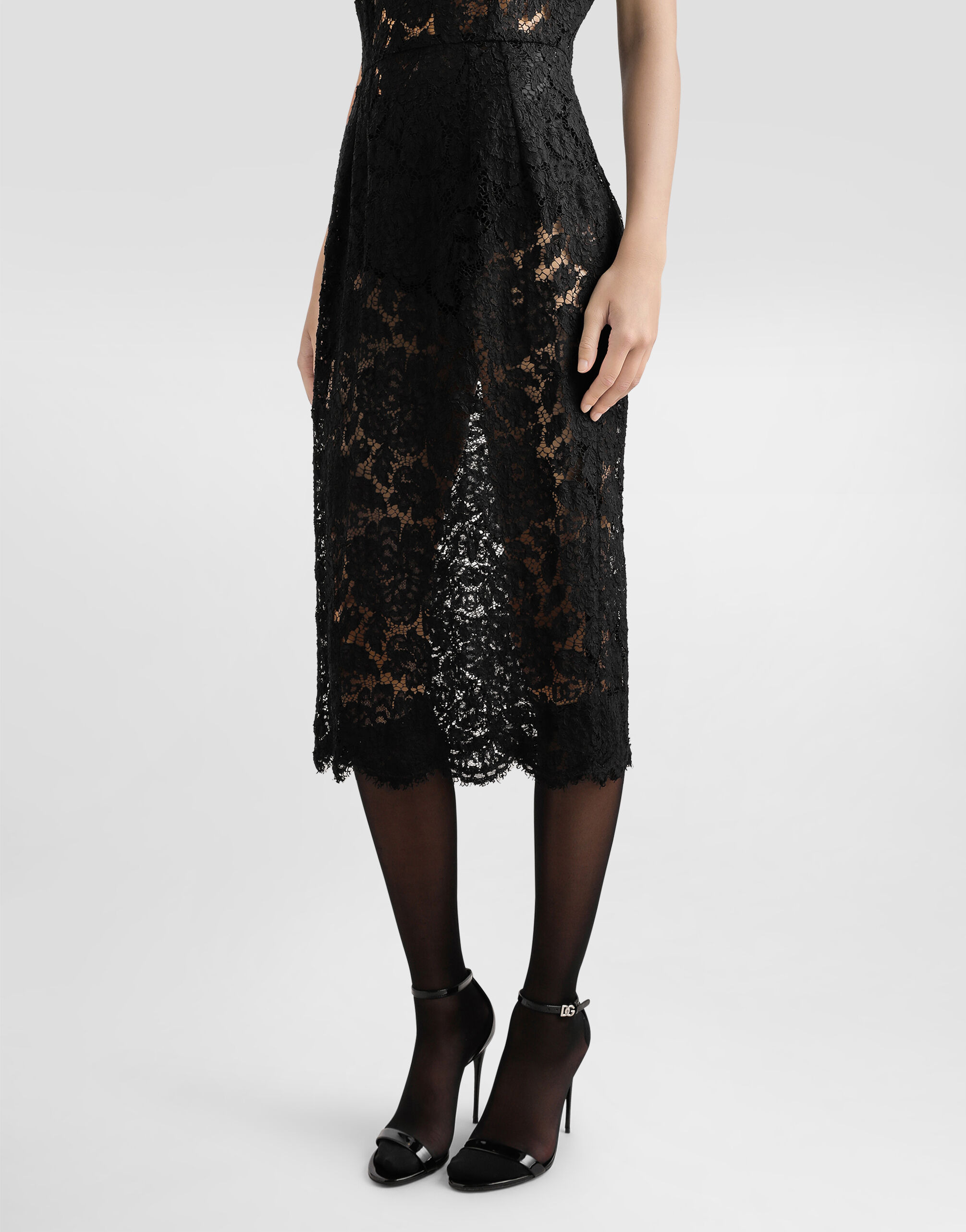 Branded stretch lace calf-length dress - 4