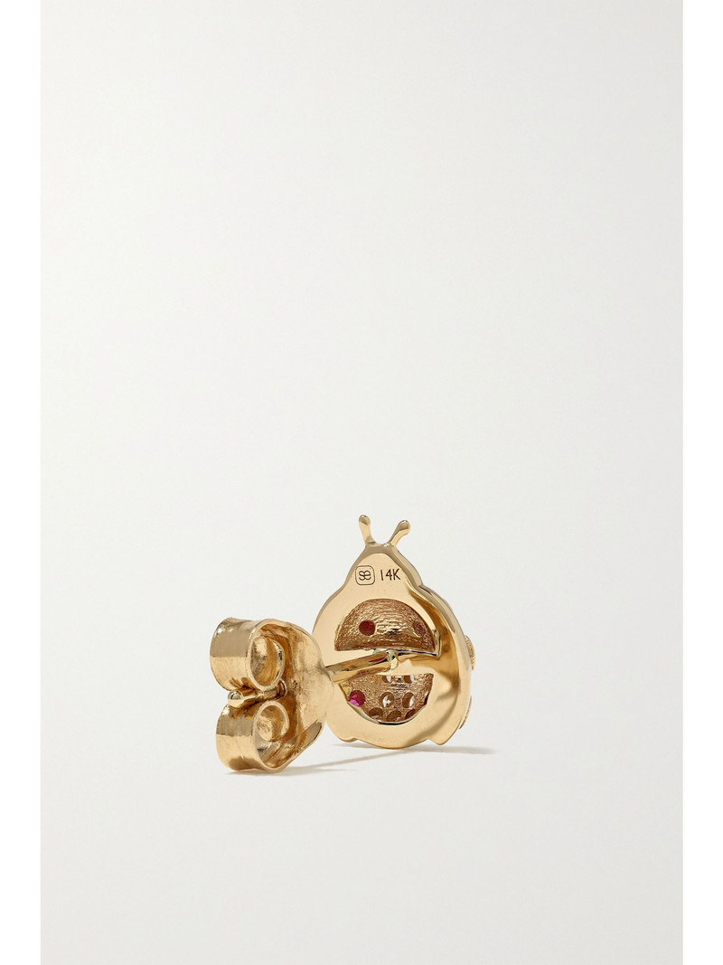 Small Ladybug 14-karat gold, ruby and diamond earrings Gold 4