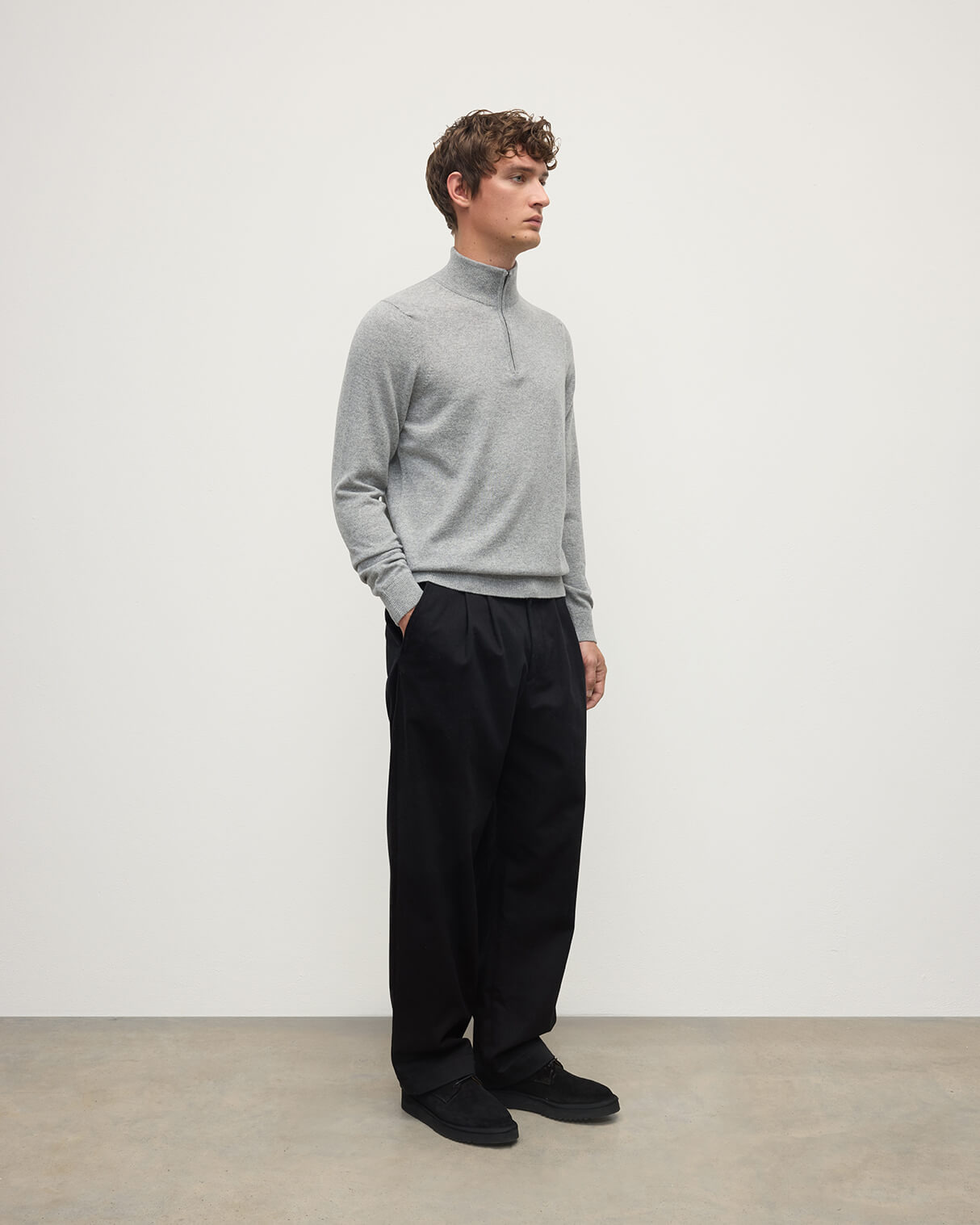 Classic Cashmere Grey Zip Neck Jumper - 3
